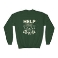 Youth Crewneck Sweatshirt — 'HELP My Parents Are Both Lost and Not Listening to Me' Funny Holiday Graphic