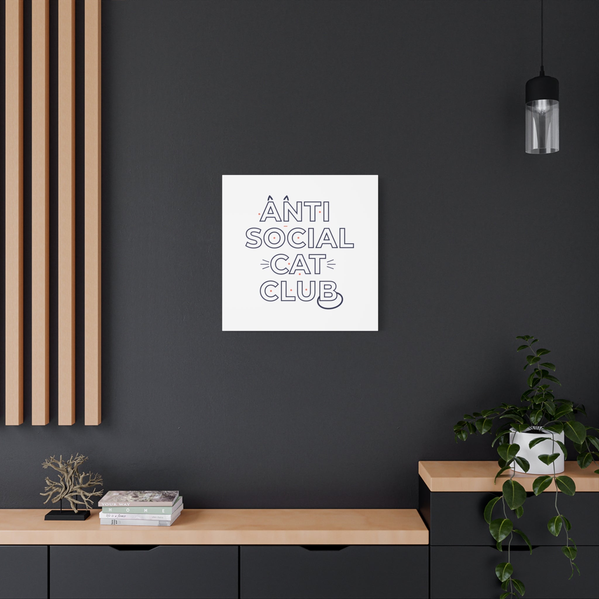 Anti Social Cat Club Canvas | Outline-Only Typography, Hollow Letter Art
