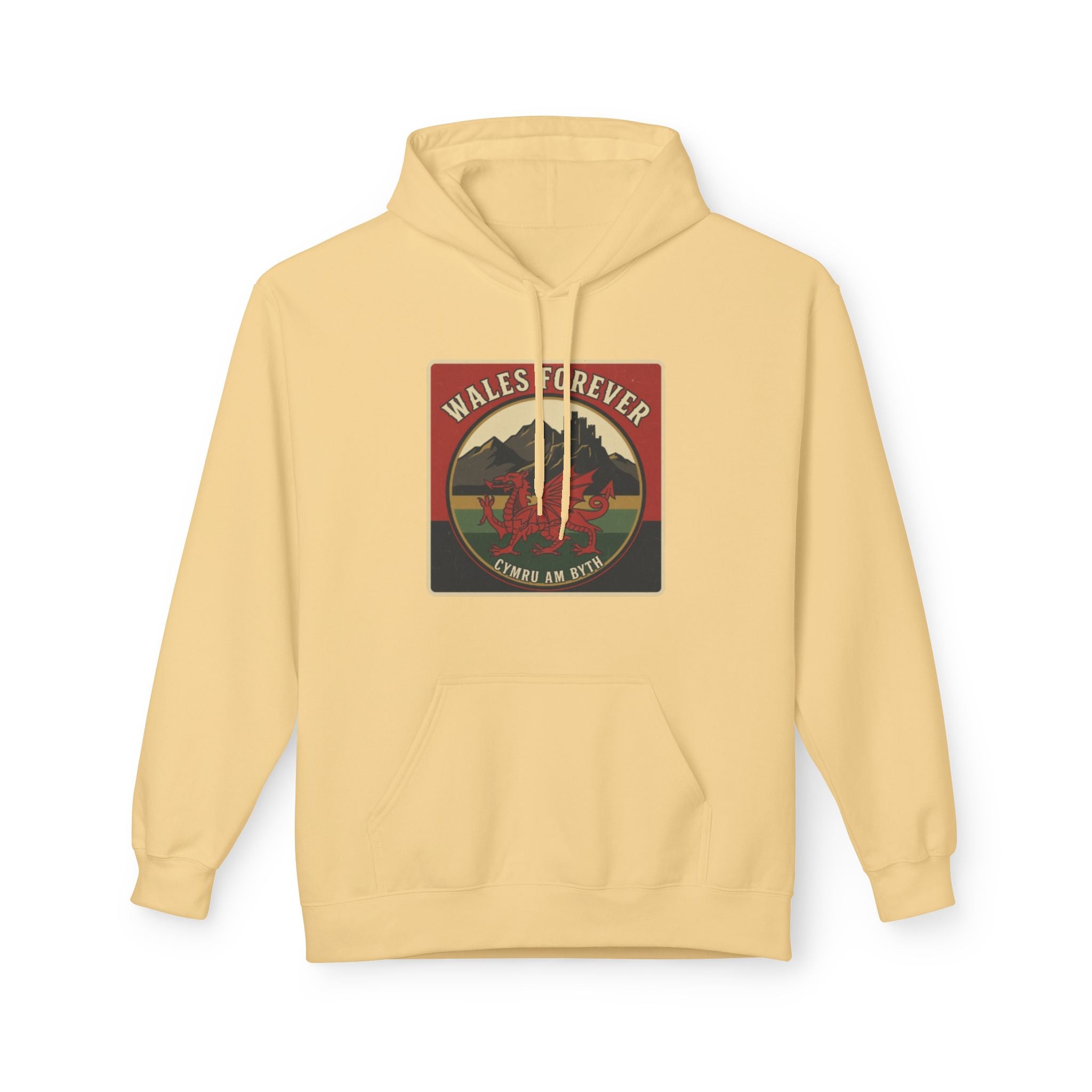 Wales Forever Hoodie — Vintage Welsh Dragon Mountain Graphic