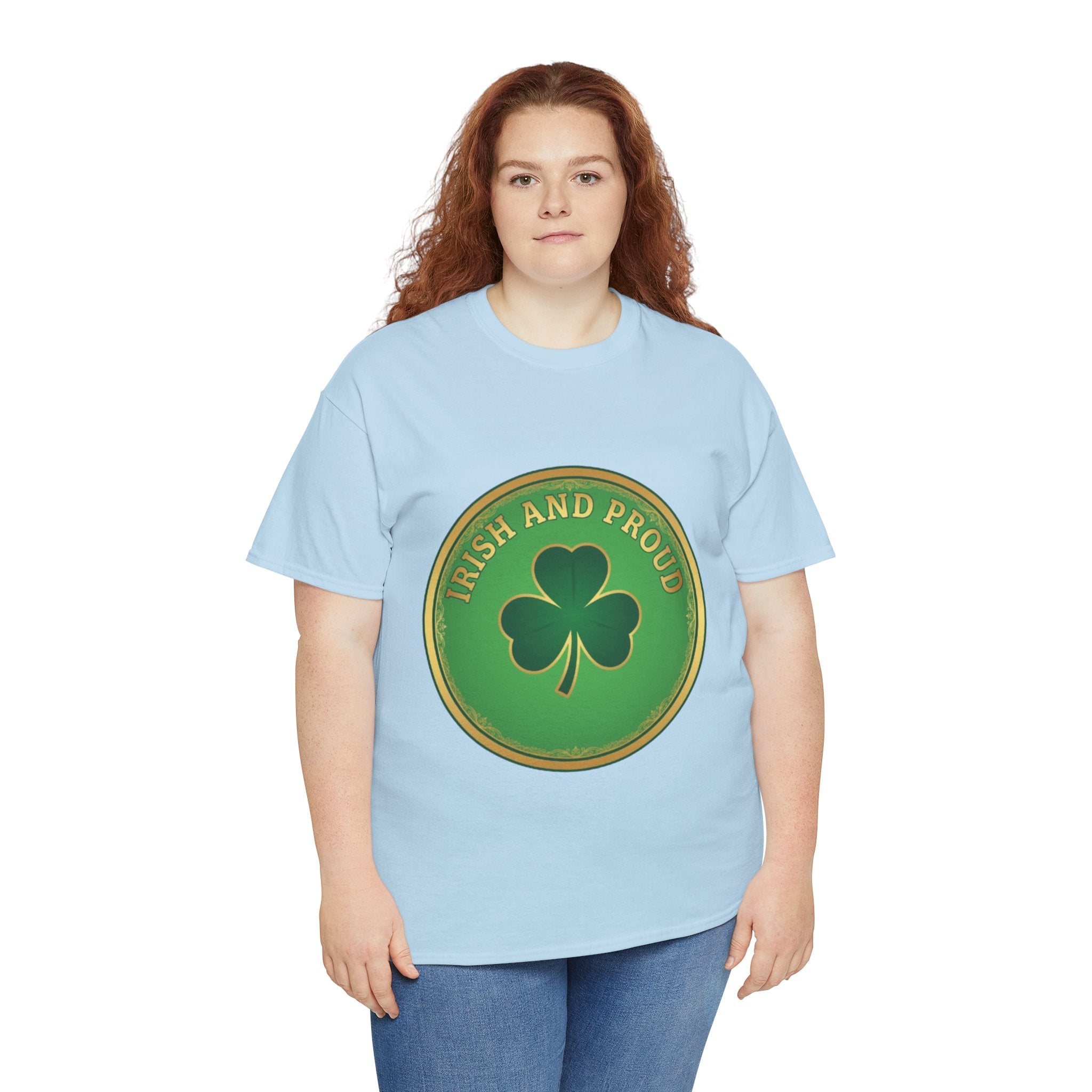 Irish and Proud T-Shirt — Green Shamrock Emblem Tee for St. Patrick's Day
