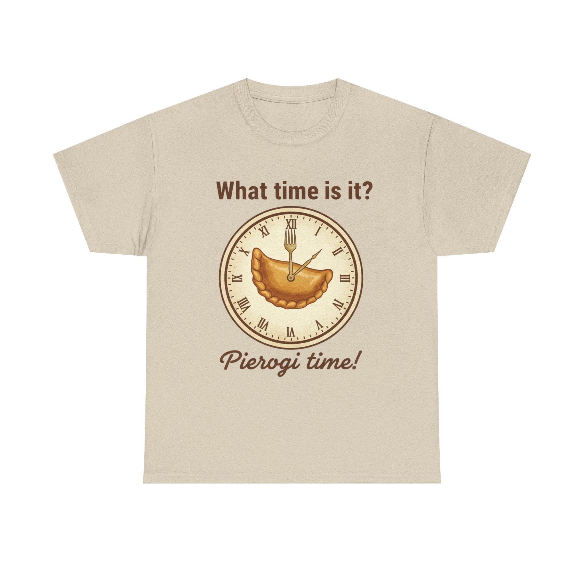 Pierogi Time T‑Shirt — "What time is it? Pierogi time!" Vintage Clock Food Tee