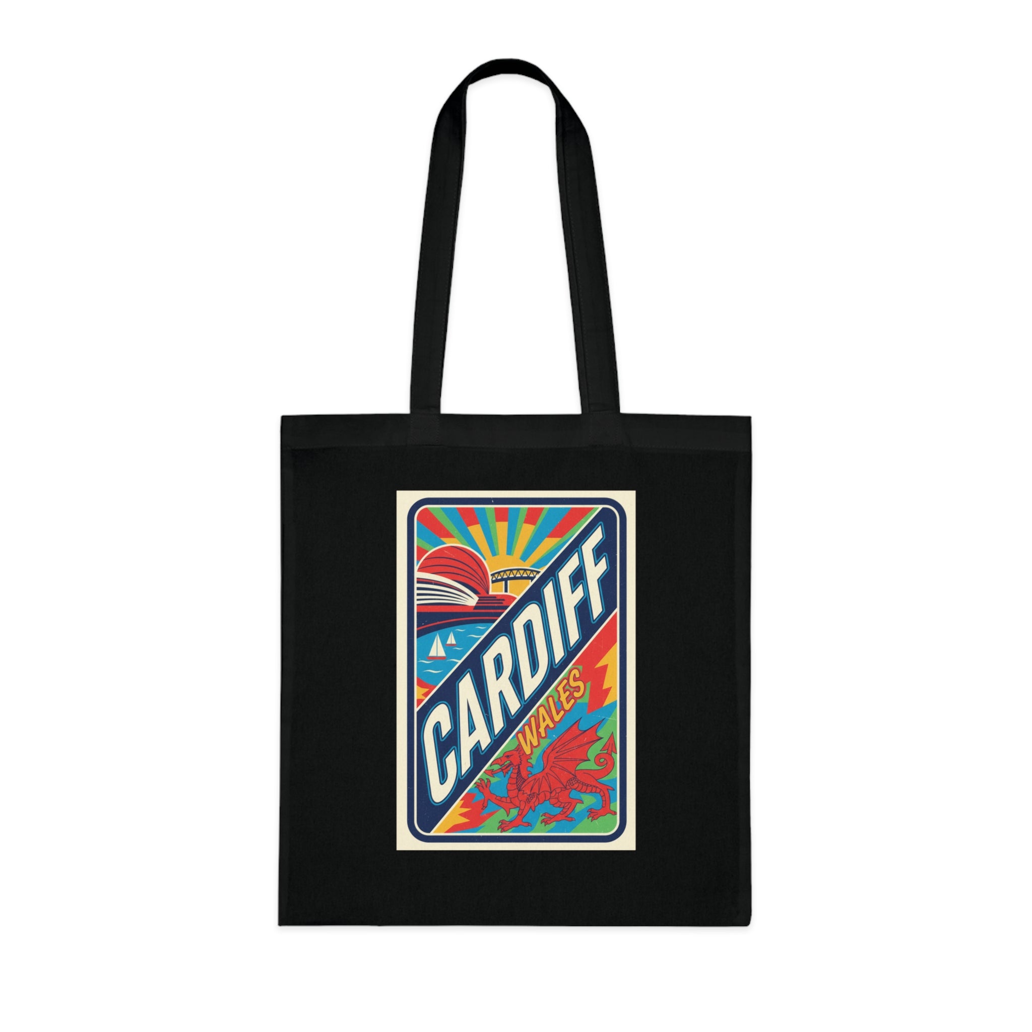Cardiff Wales Retro Sunrise Cotton Tote