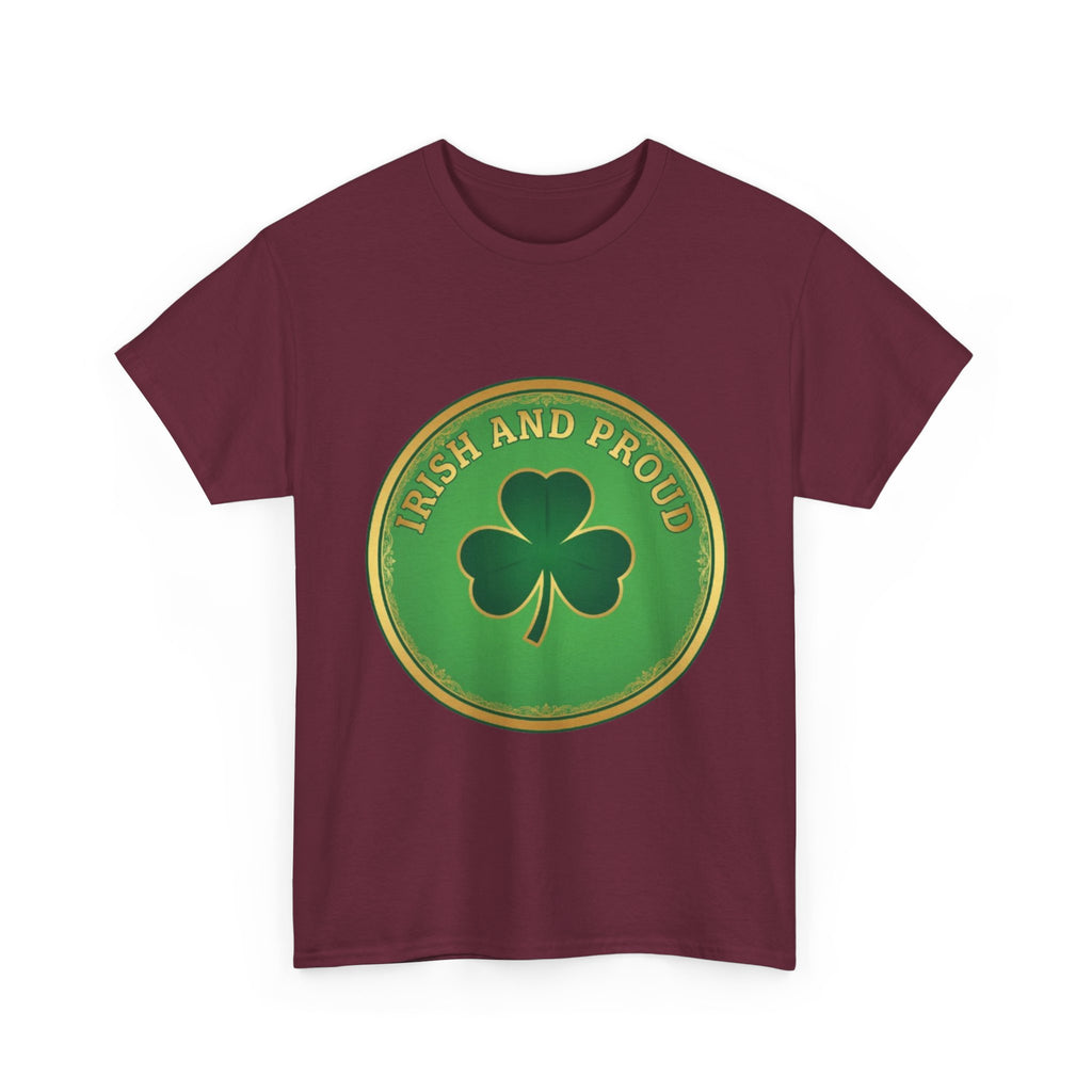 Irish and Proud T-Shirt — Green Shamrock Emblem Tee for St. Patrick's Day