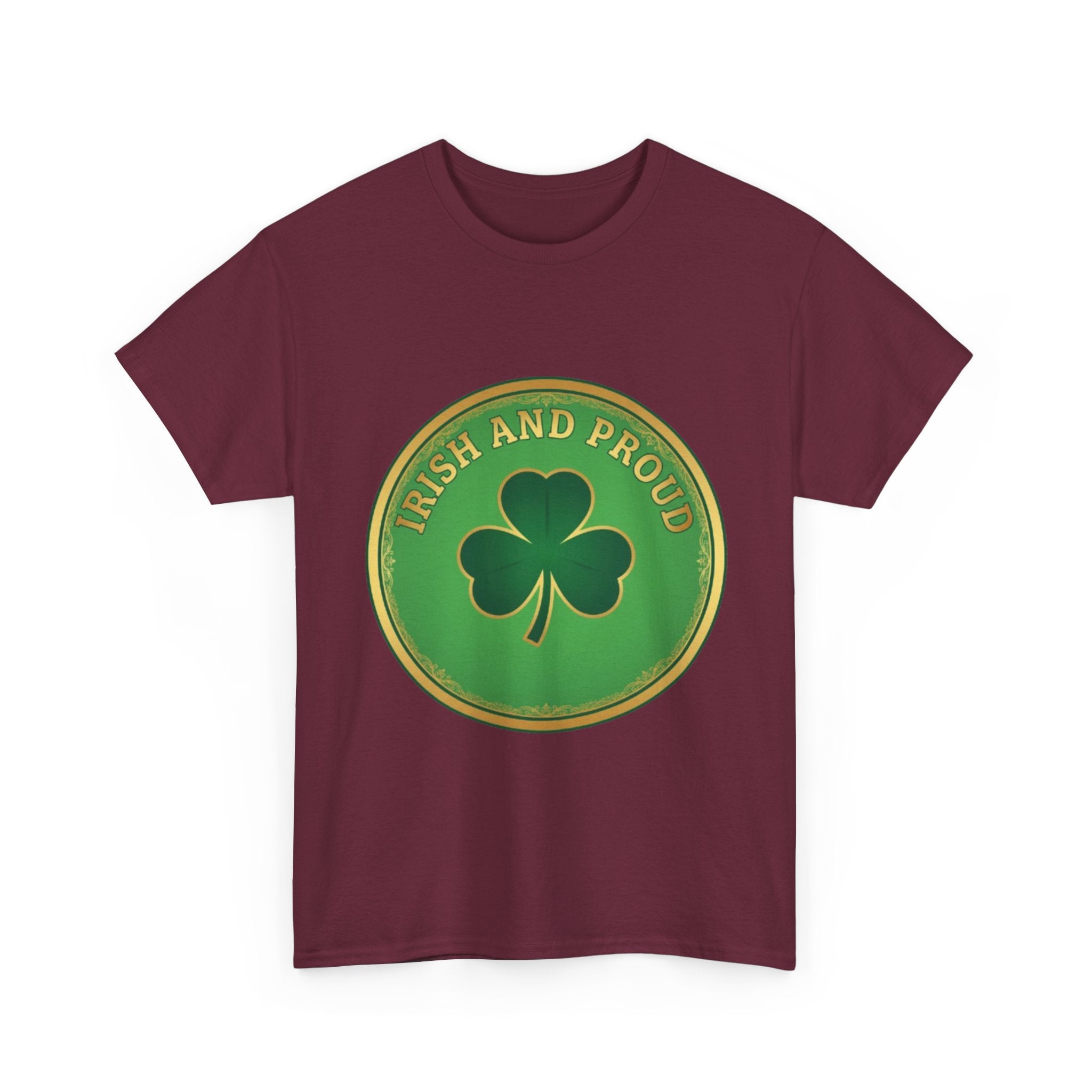 Irish and Proud T-Shirt — Green Shamrock Emblem Tee for St. Patrick's Day