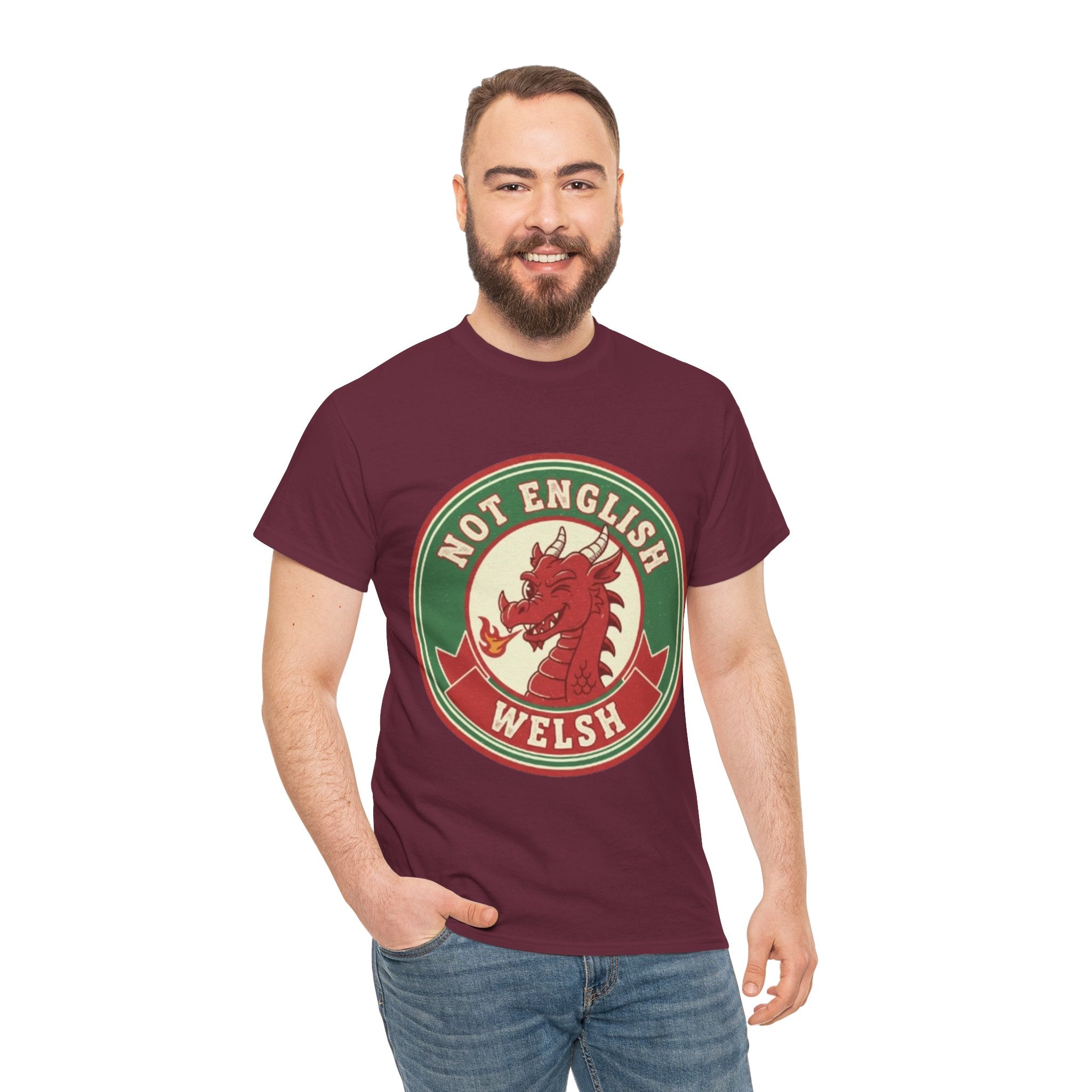 Not English Welsh T‑Shirt — Funny Wales Dragon Tee for Welsh Pride