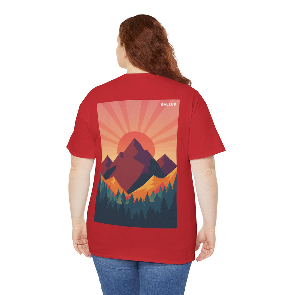 Mountain Sunset T-Shirt — Retro Nature Graphic Tee with 'GALLUS' Logo