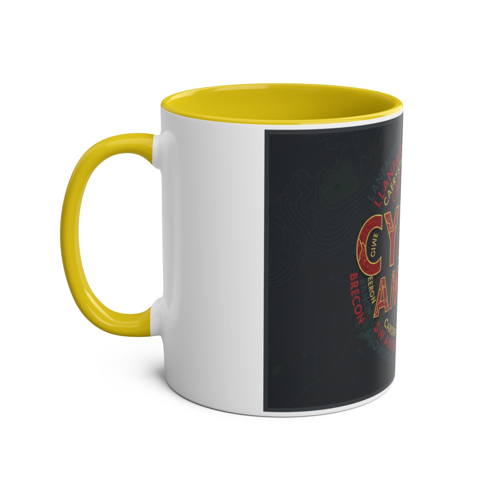 Cymru Am Byth Two-Tone 11oz Coffee Mug — Welsh Pride Map & Place Names