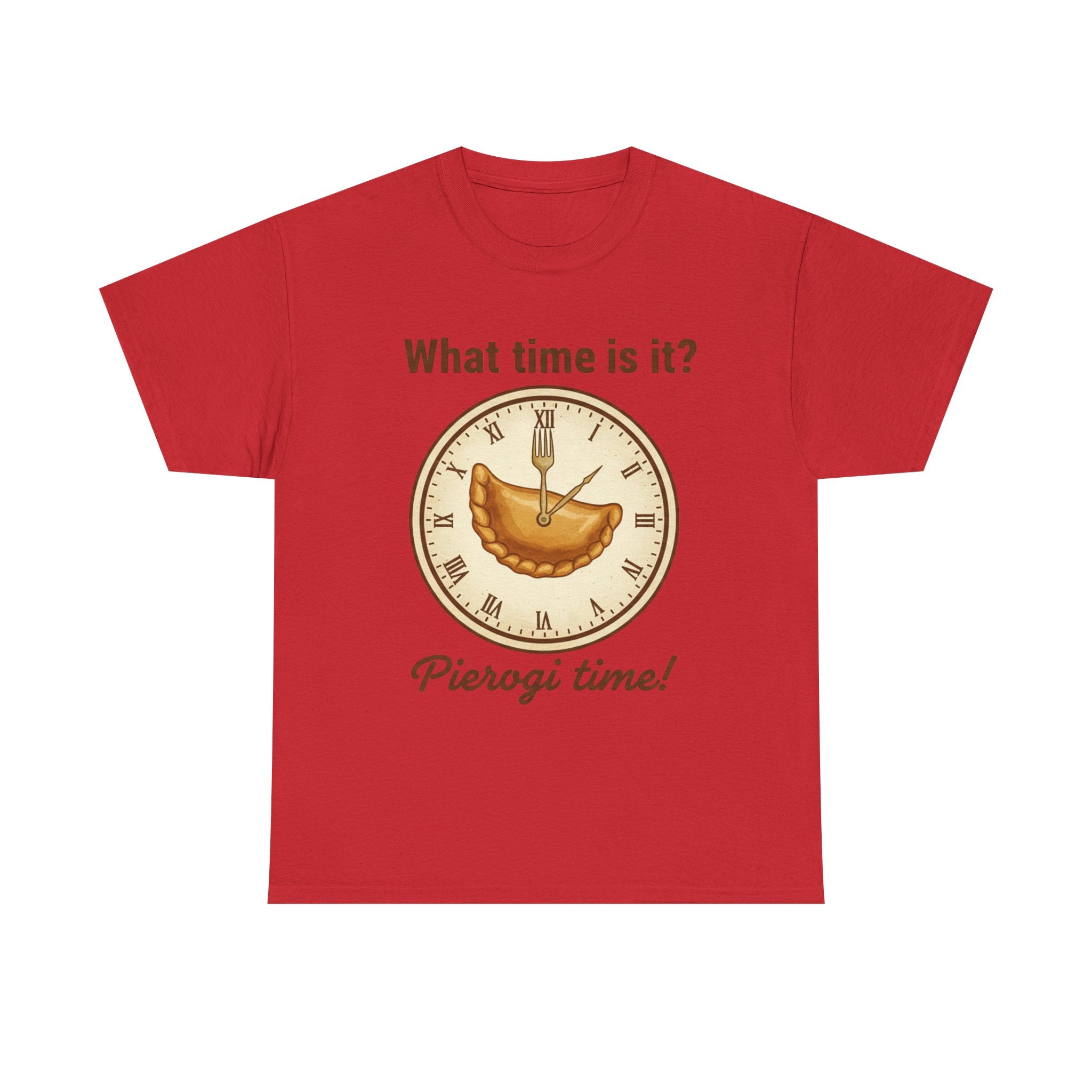 Pierogi Time T‑Shirt — "What time is it? Pierogi time!" Vintage Clock Food Tee