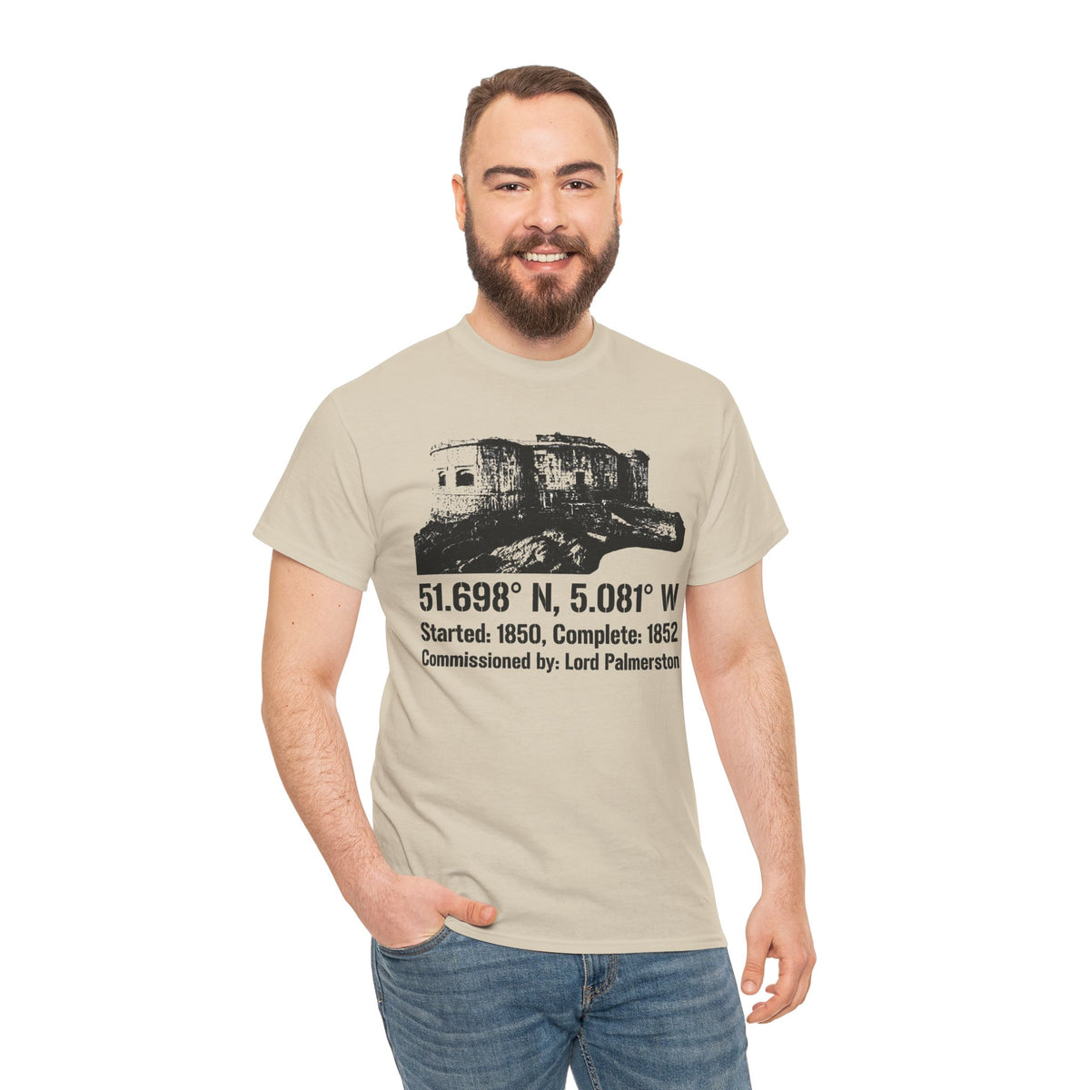 Stack Rock Fort Wales T-Shirt — Coastal Fort Illustration Tee — product image 3