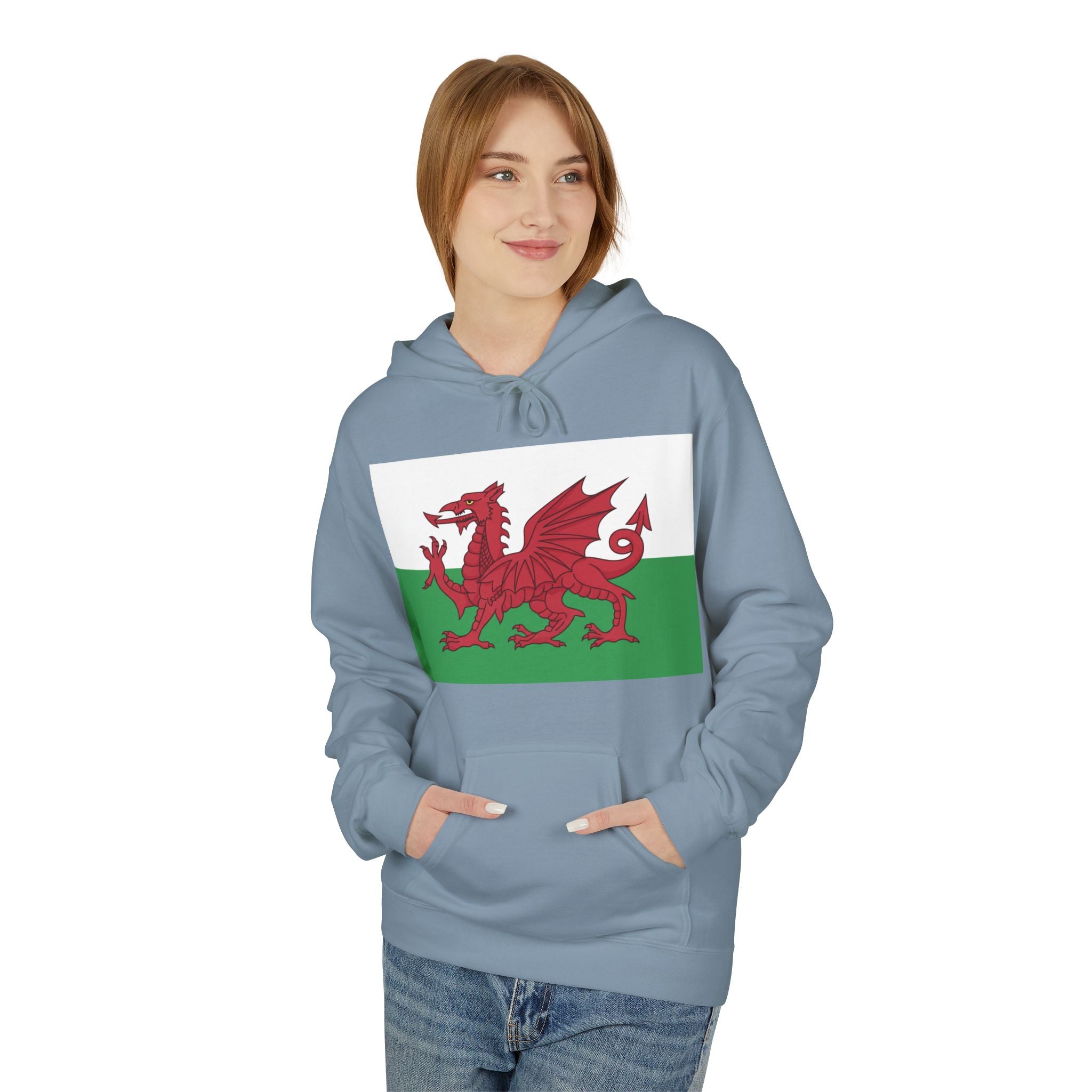 Welsh Dragon Hoodie — Retro Flag Front & Cute Red Dragon Back