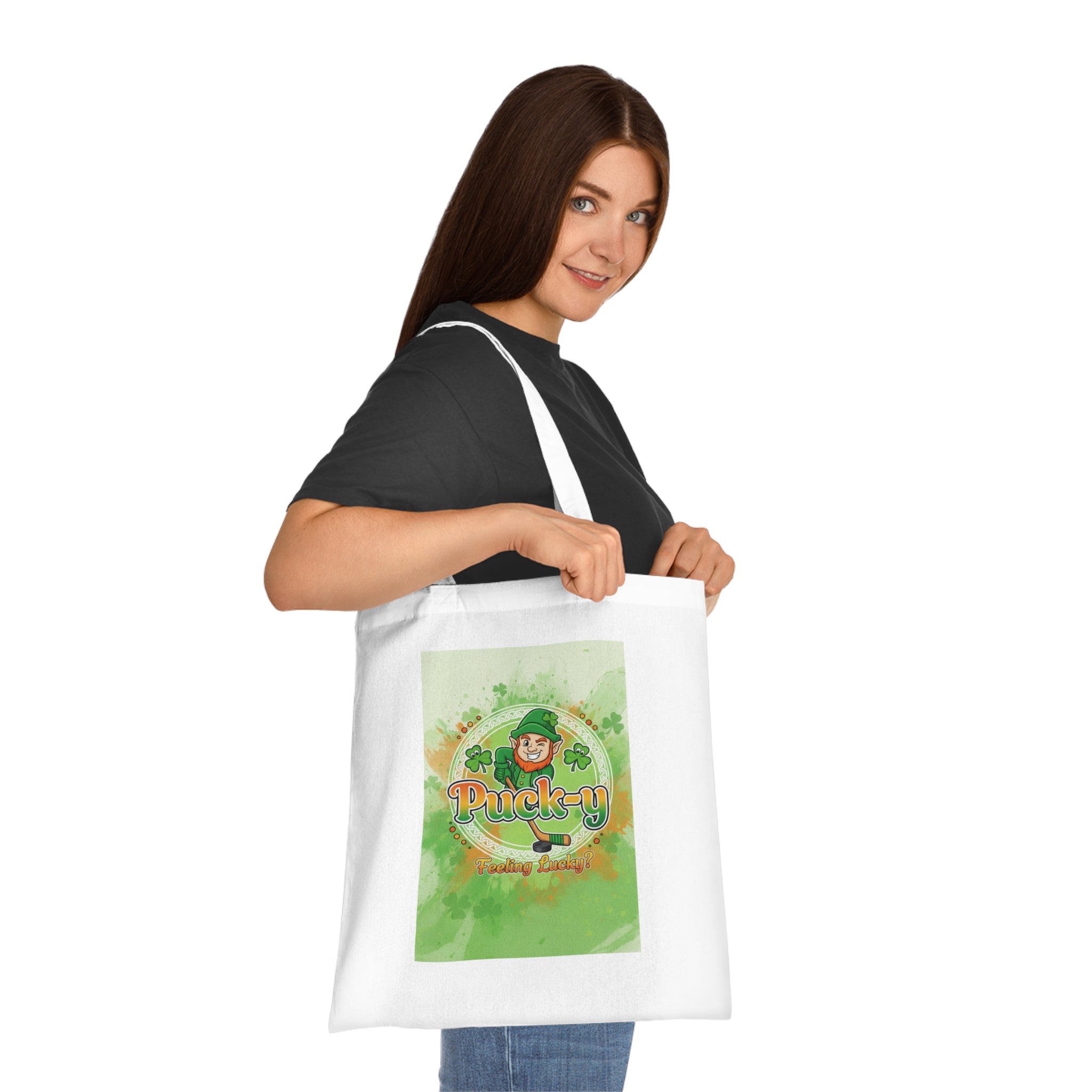 St. Patrick's Day 'Pluck-y Lucky' Green Leprechaun Cotton Tote Bag
