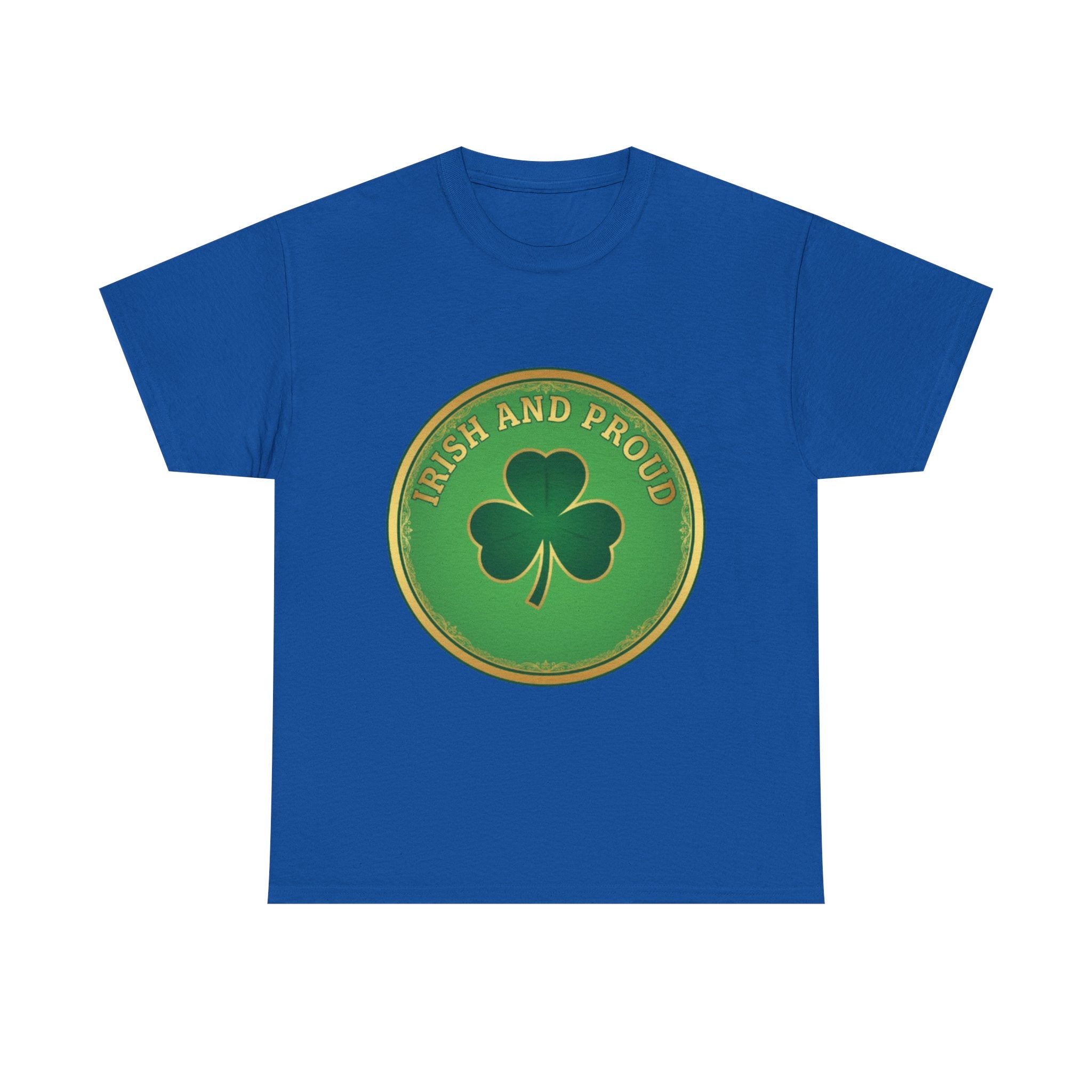 Irish and Proud T-Shirt — Green Shamrock Emblem Tee for St. Patrick's Day