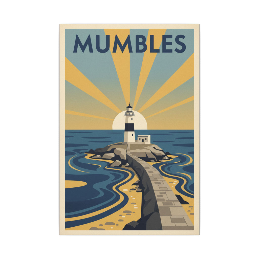 Mumbles Lighthouse Vintage Travel Poster Canvas