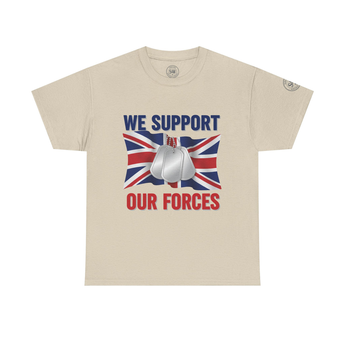 Support Our Forces T-Shirt — Union Jack & Dog Tags Military Tee — product image 3
