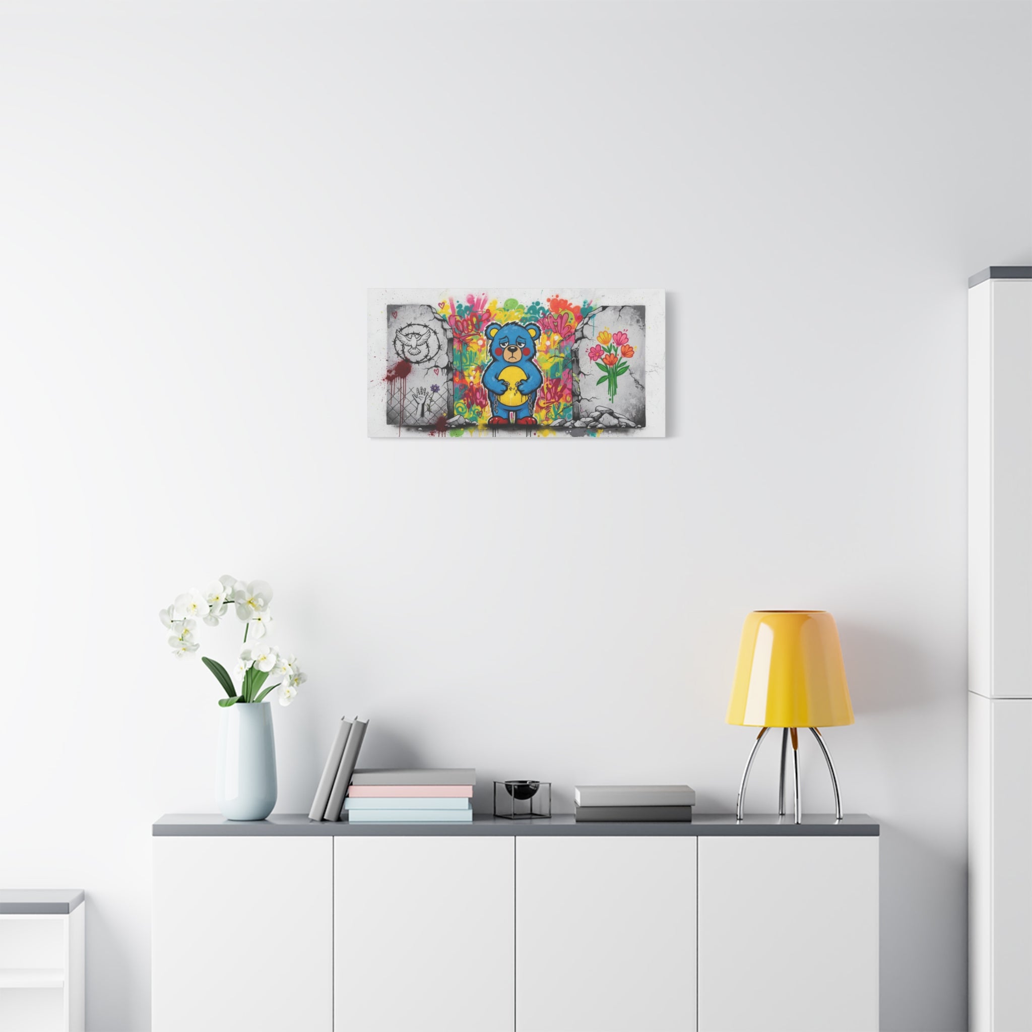 Graffiti Blue Bear Matte Canvas Print — Urban Street Art Wall Decor