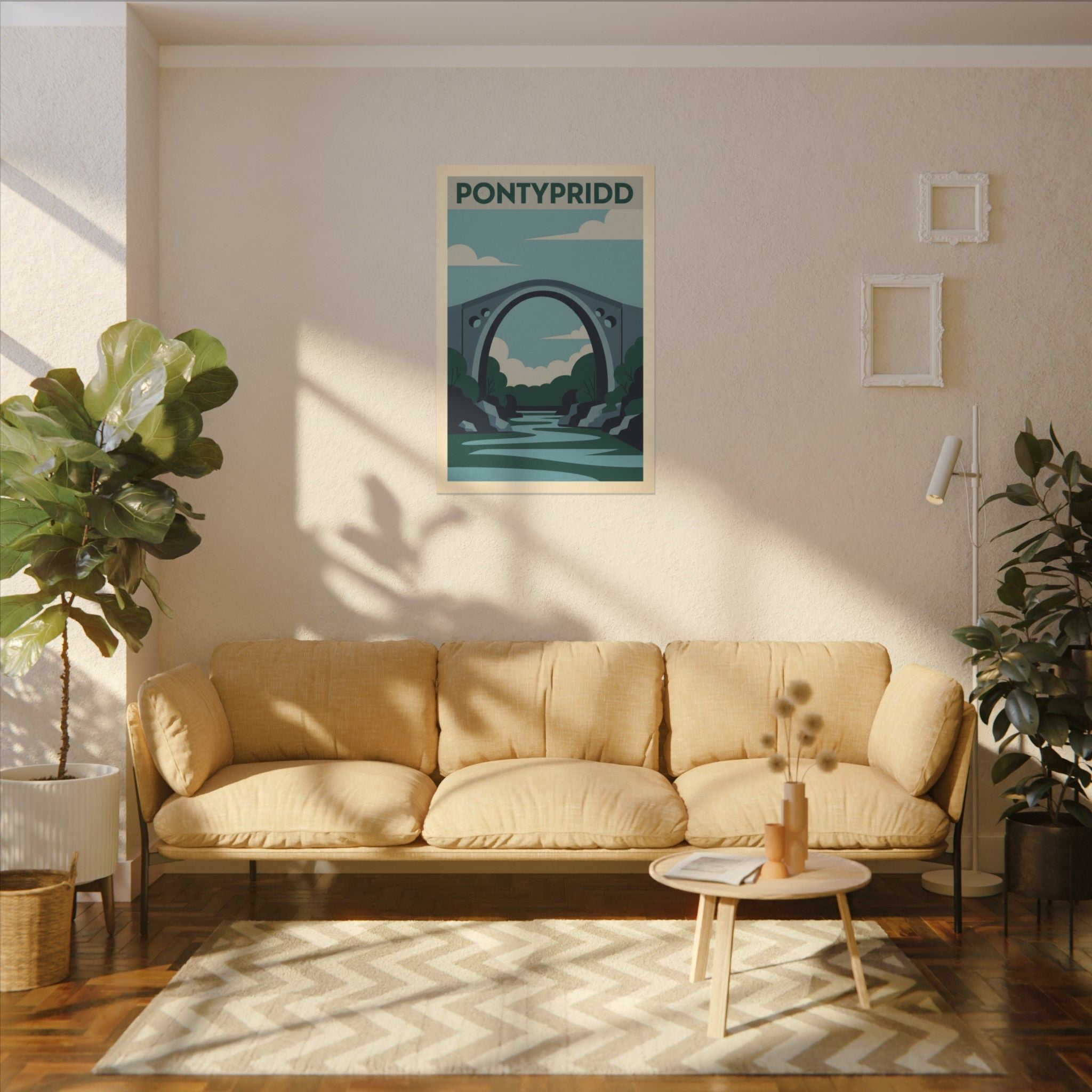 Pontypridd Bridge Matte Canvas Wall Art Vintage Travel Poster Print