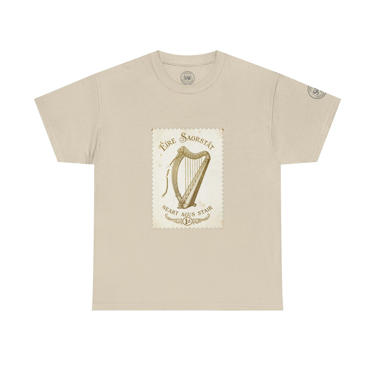 Irish Harp Vintage Stamp T-Shirt — Celtic Heritage Tee — product image 3