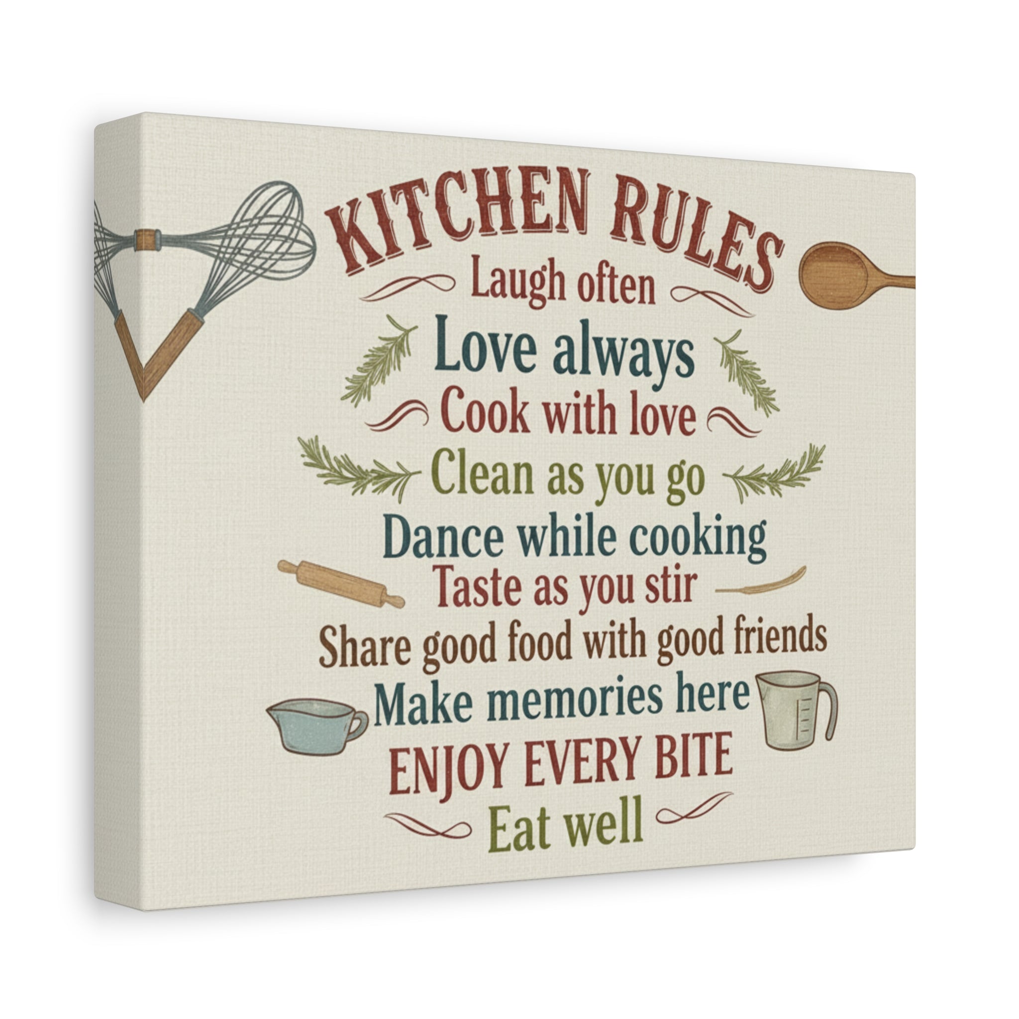Kitchen Rules Canvas Wall Art — "Cook with Love" Inspirational Kitchen Sign