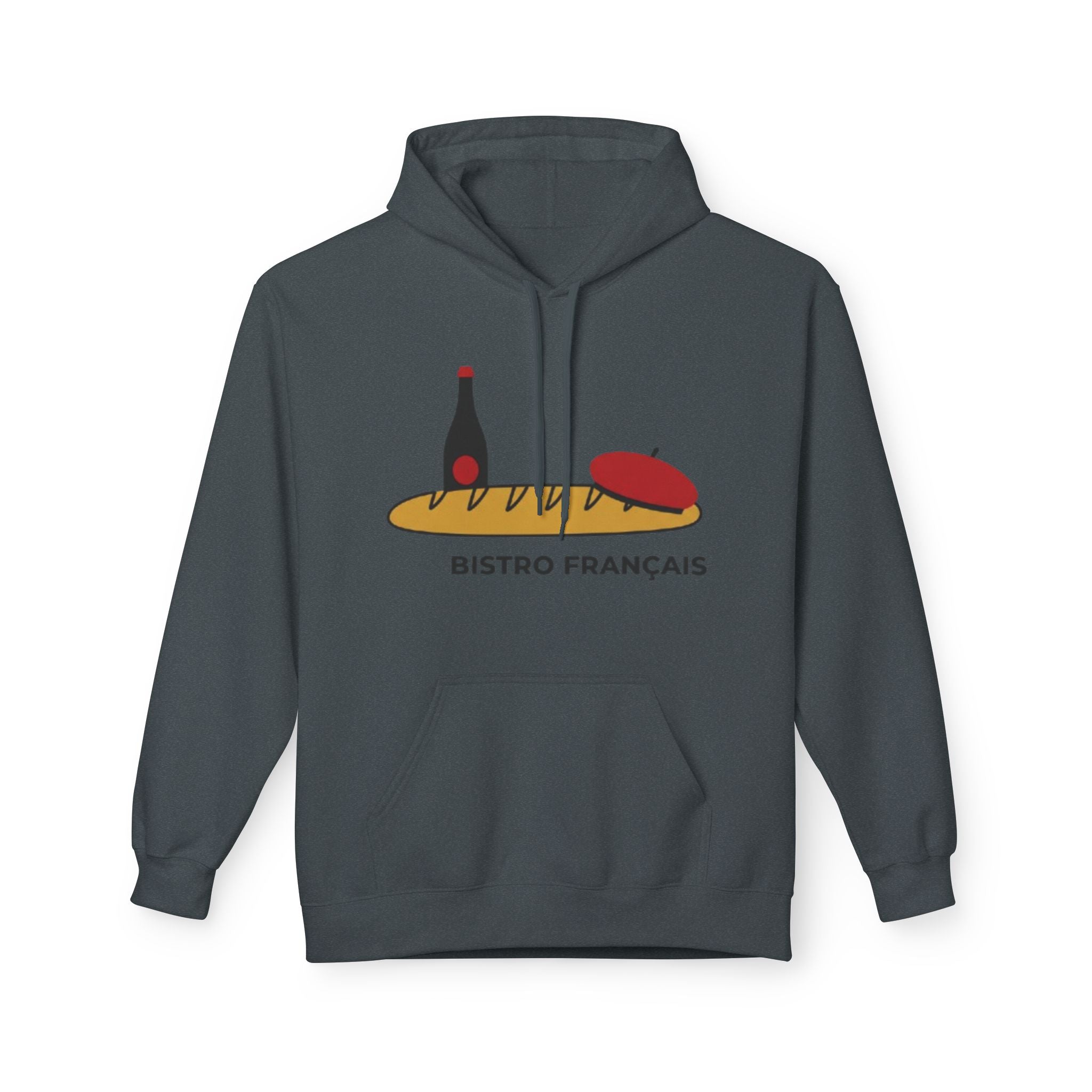 Bistro Français Hoodie — French Bistro Bread, Wine & Beret Graphic