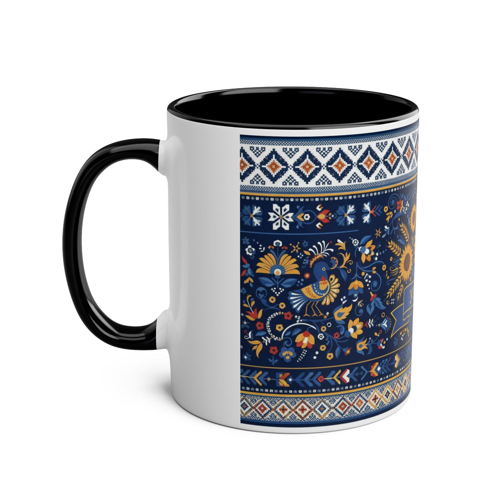 Ukraine Sunflowers Ceramic Mug — Two-Tone 11oz Coffee Cup with Ukrainian Folk Pattern