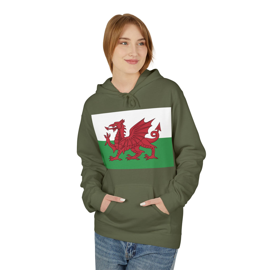 Welsh Dragon Hoodie — Retro Flag Front & Cute Red Dragon Back