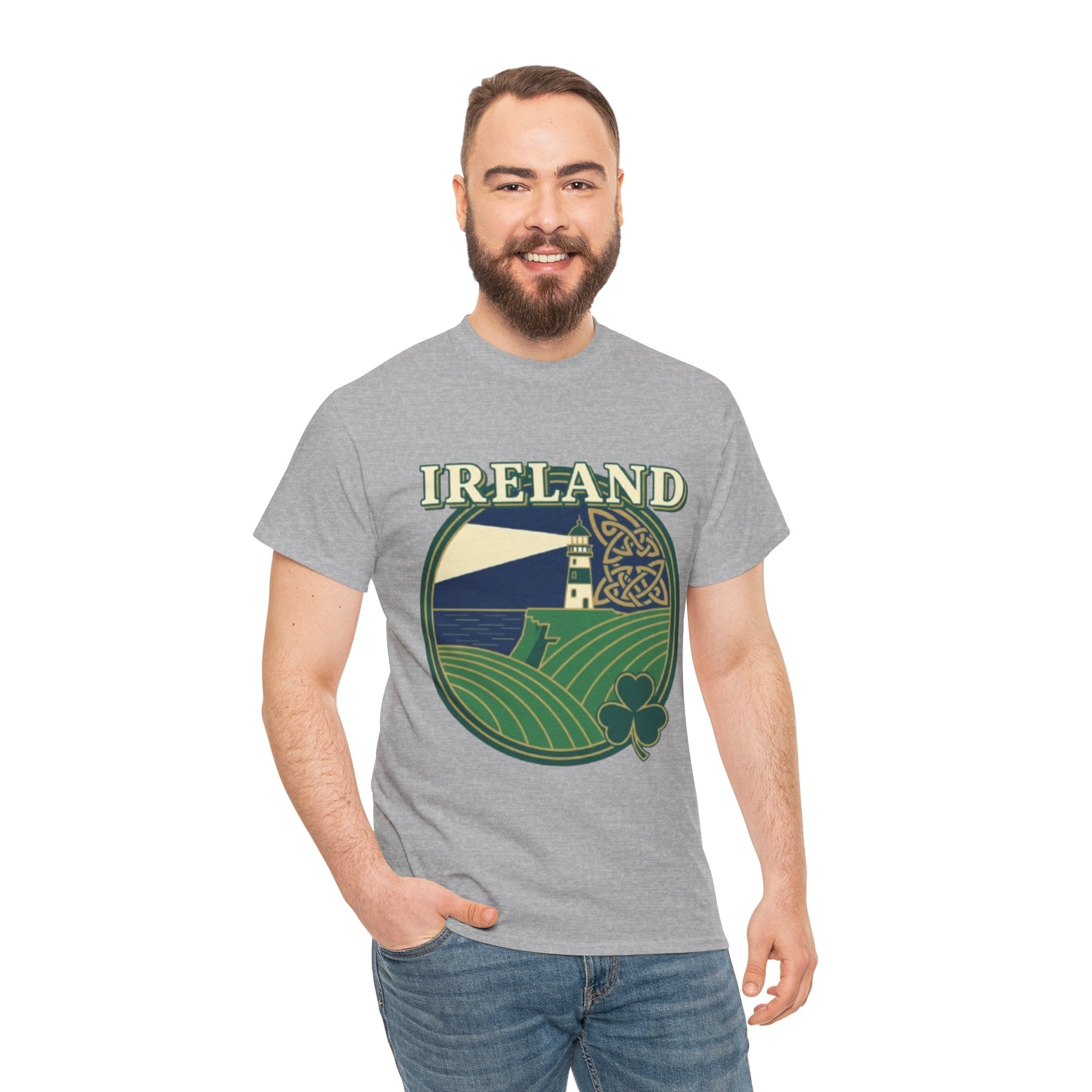 Ireland Scenic Tee — Celtic Lighthouse & Shamrock Graphic T-Shirt