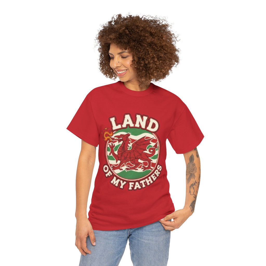 Land of My Fathers T‑Shirt — Welsh Dragon Vintage Crest Tee