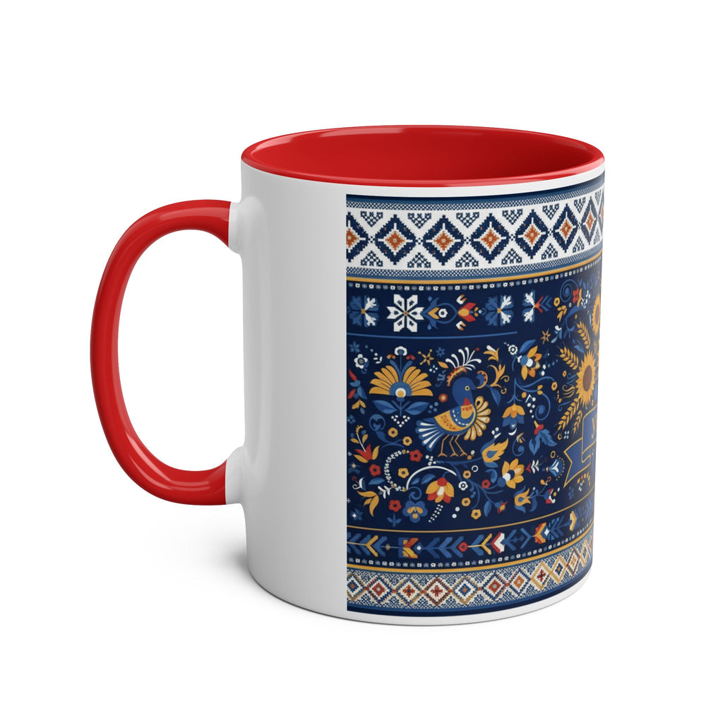 Ukraine Sunflowers Ceramic Mug — Two-Tone 11oz Coffee Cup with Ukrainian Folk Pattern