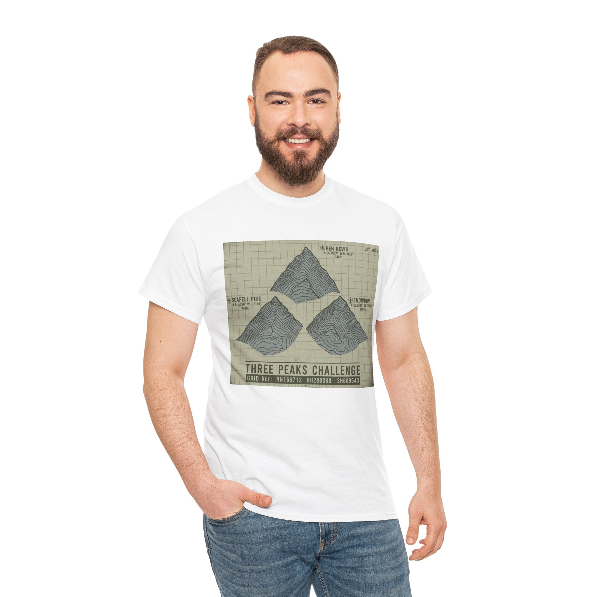 Three Peaks Challenge Graphic T-Shirt — Retro UK Mountain Summit Tee