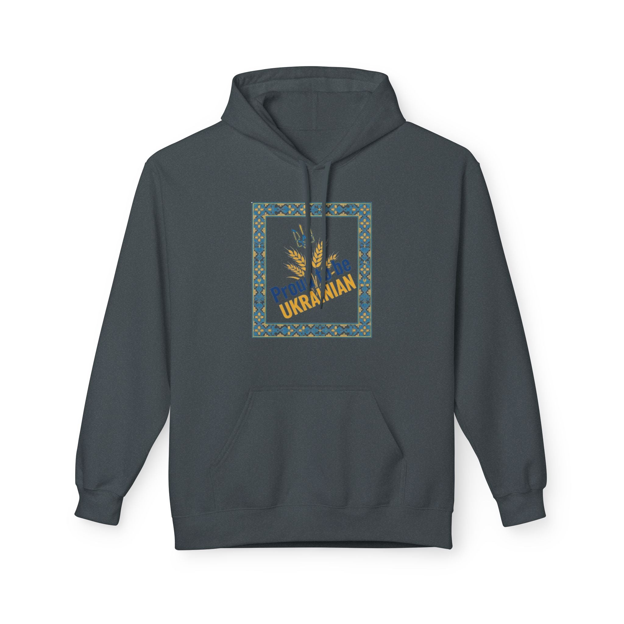 Proud to Be Ukrainian Hoodie — Blue & Yellow Trident Graphic