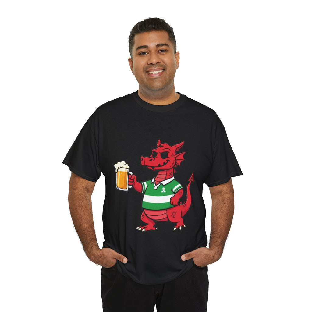 Dragon Cheers T‑Shirt — Cute Red Dragon Holding Beer Graphic Tee