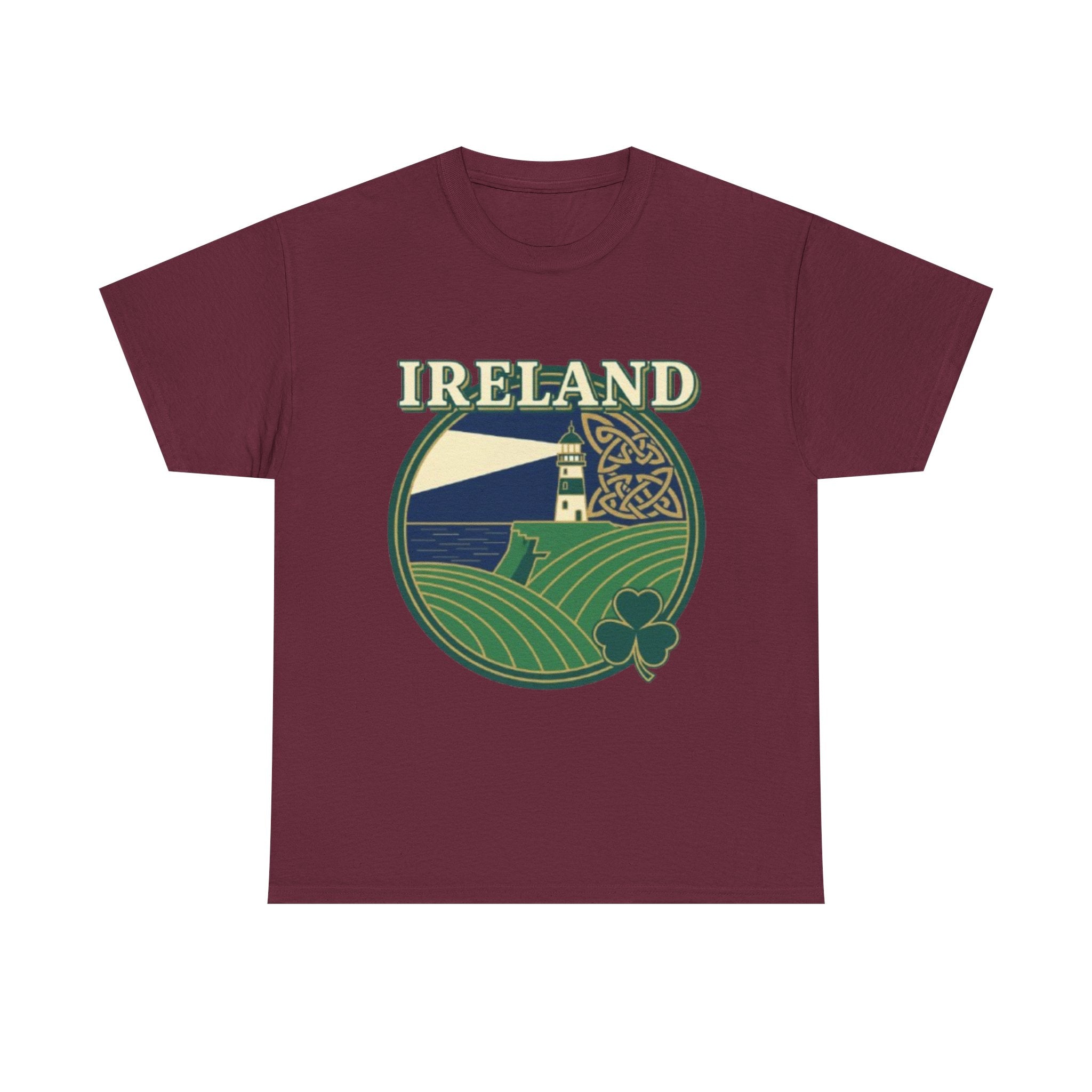 Ireland Scenic Tee — Celtic Lighthouse & Shamrock Graphic T-Shirt