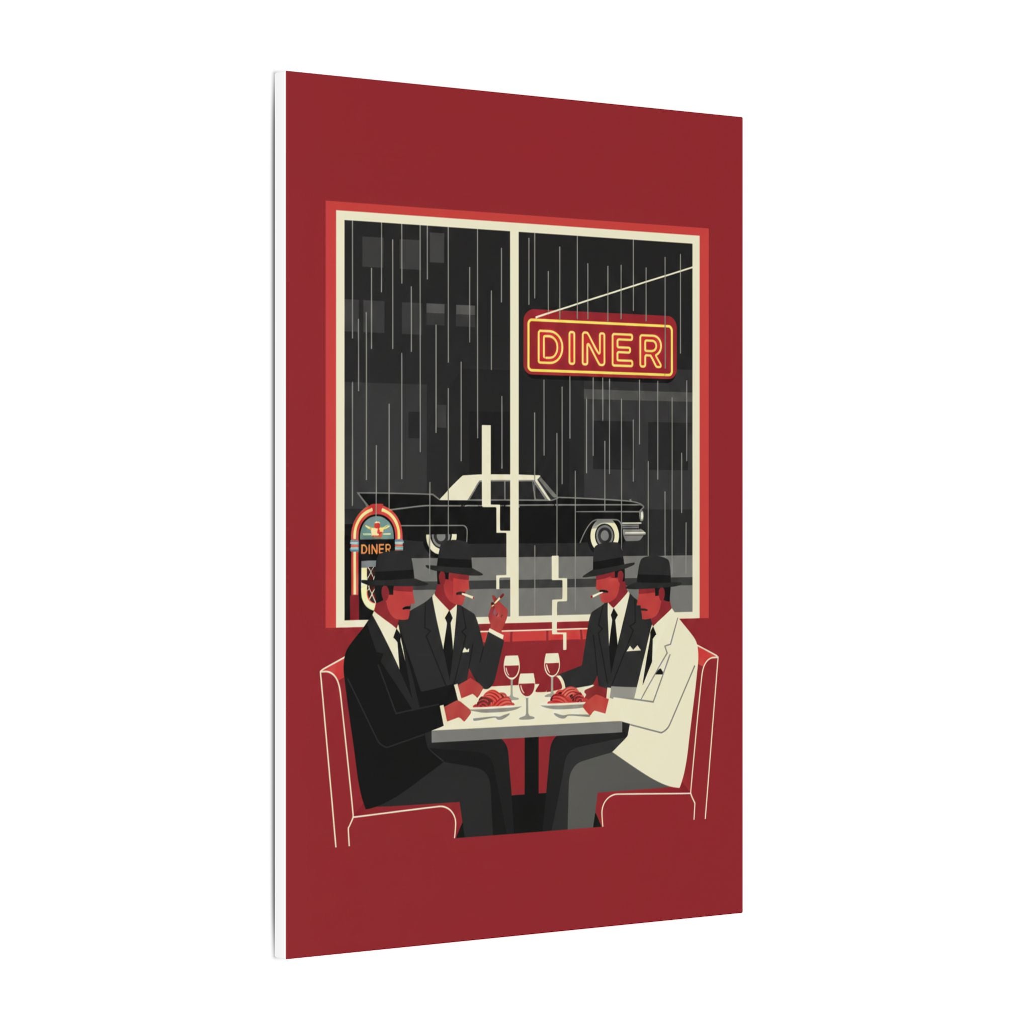 Retro Diner Canvas Print Vintage Rainy Night Illustration