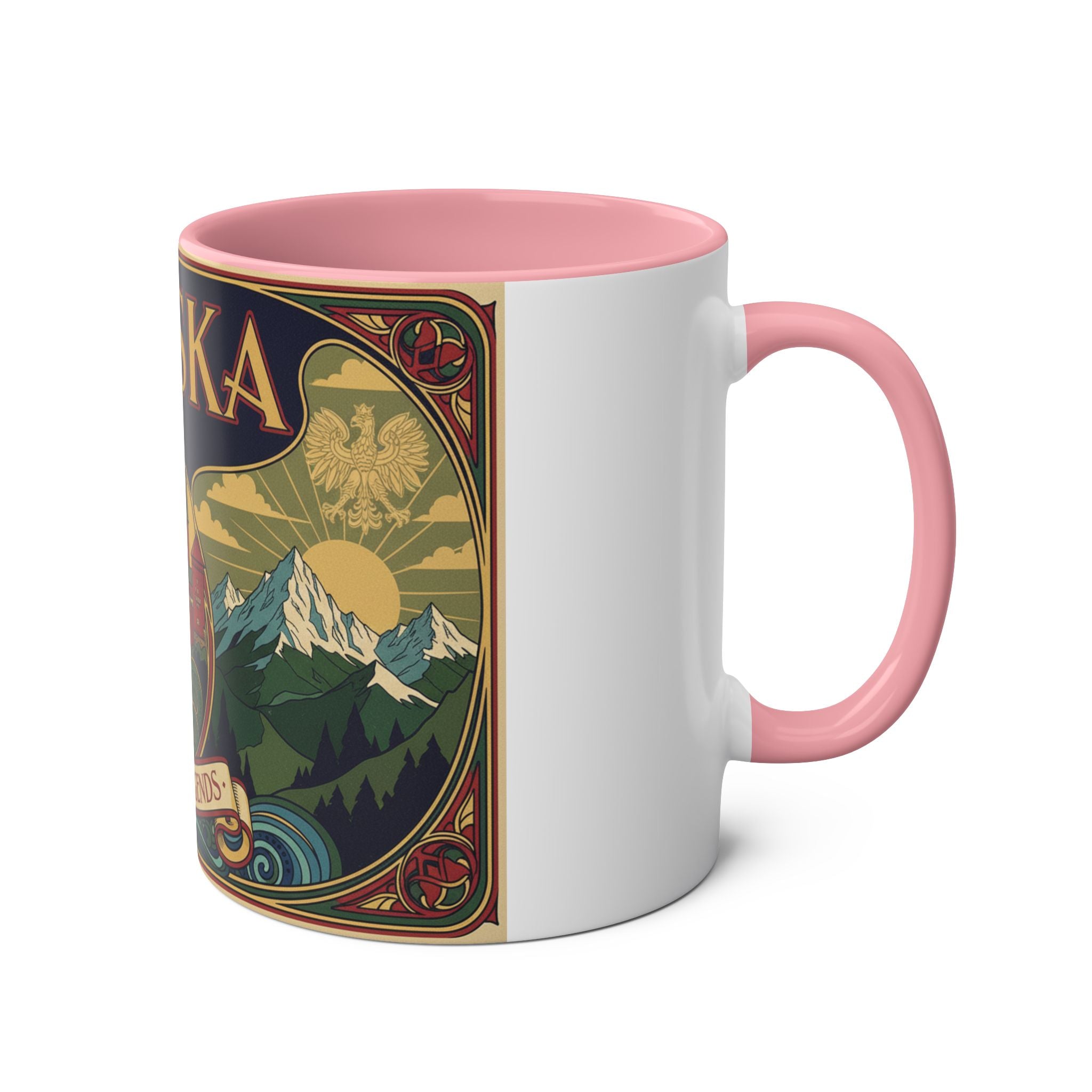 Polska 'Land of Legends' Two-Tone Coffee Mug — 11oz Polish Travel Poster Design