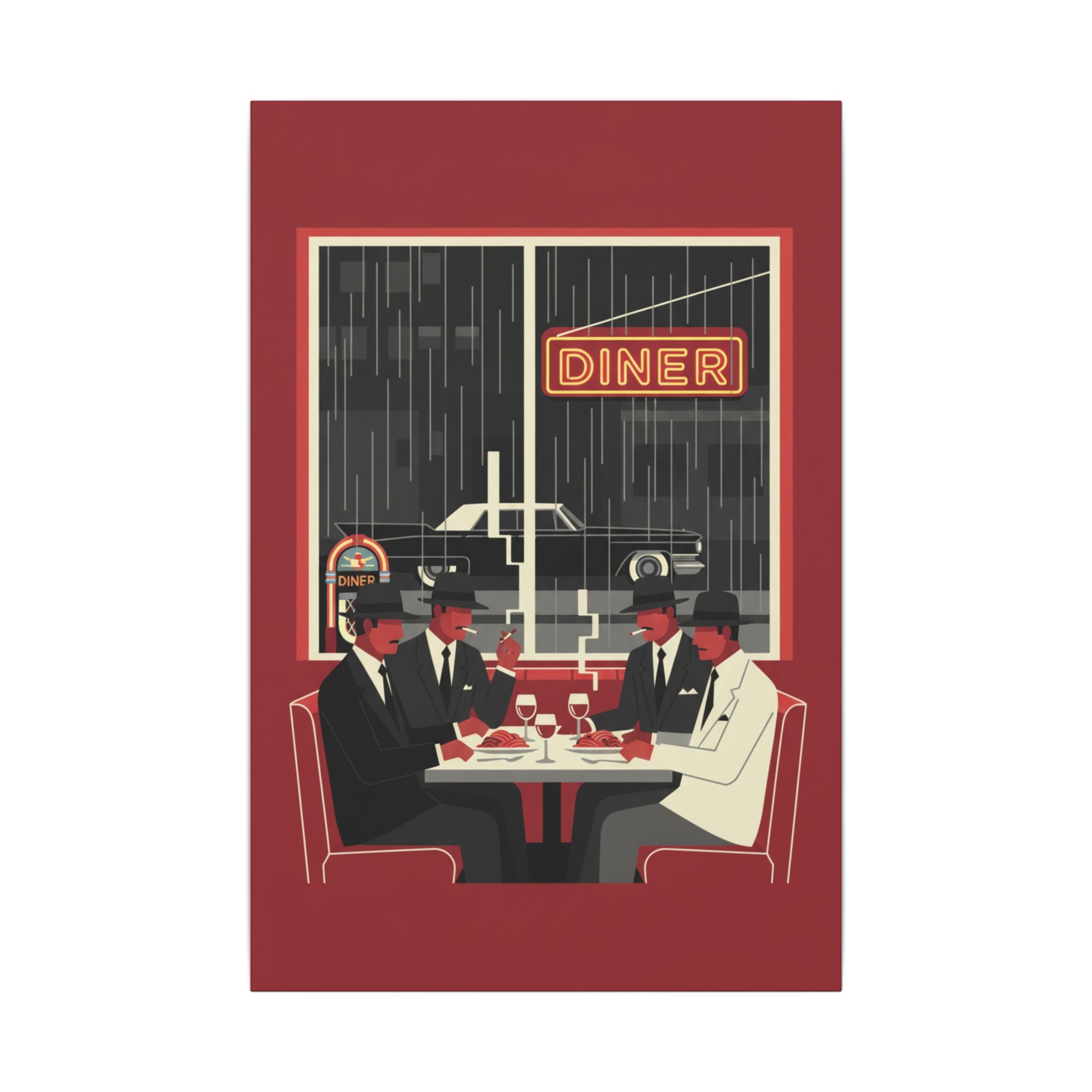 Retro Diner Canvas Print Vintage Rainy Night Illustration