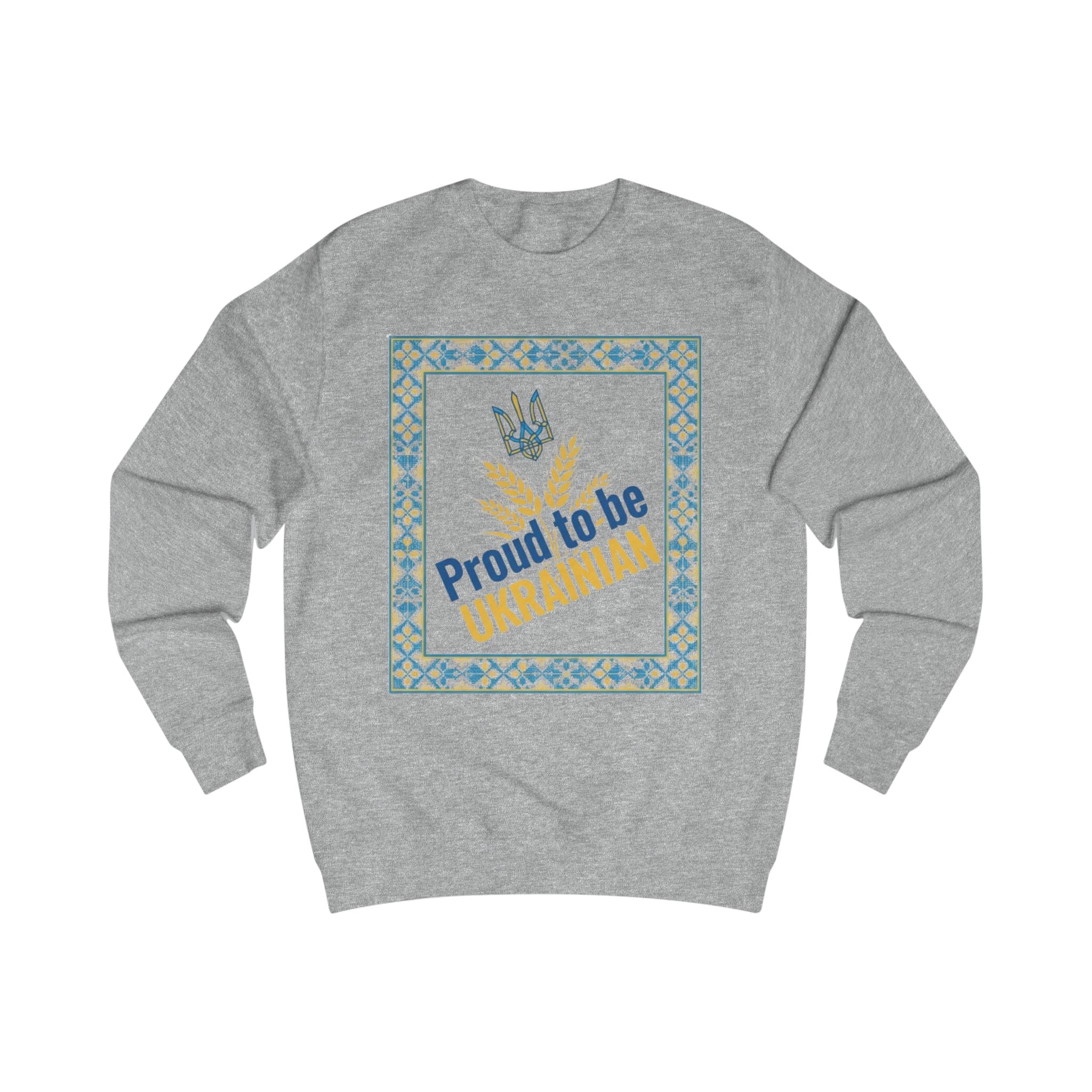 Proud to Be Ukrainian Sweatshirt — Ukrainian Pride Crewneck with Trident & Wheat Design