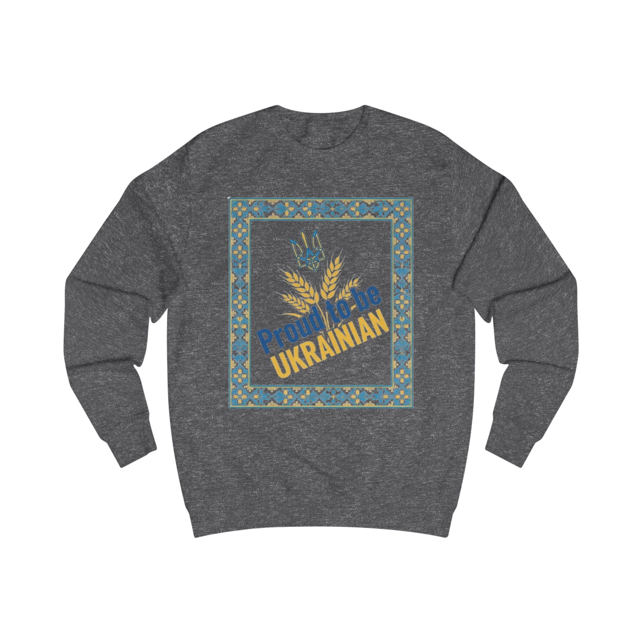 Proud to Be Ukrainian Sweatshirt — Ukrainian Pride Crewneck with Trident & Wheat Design