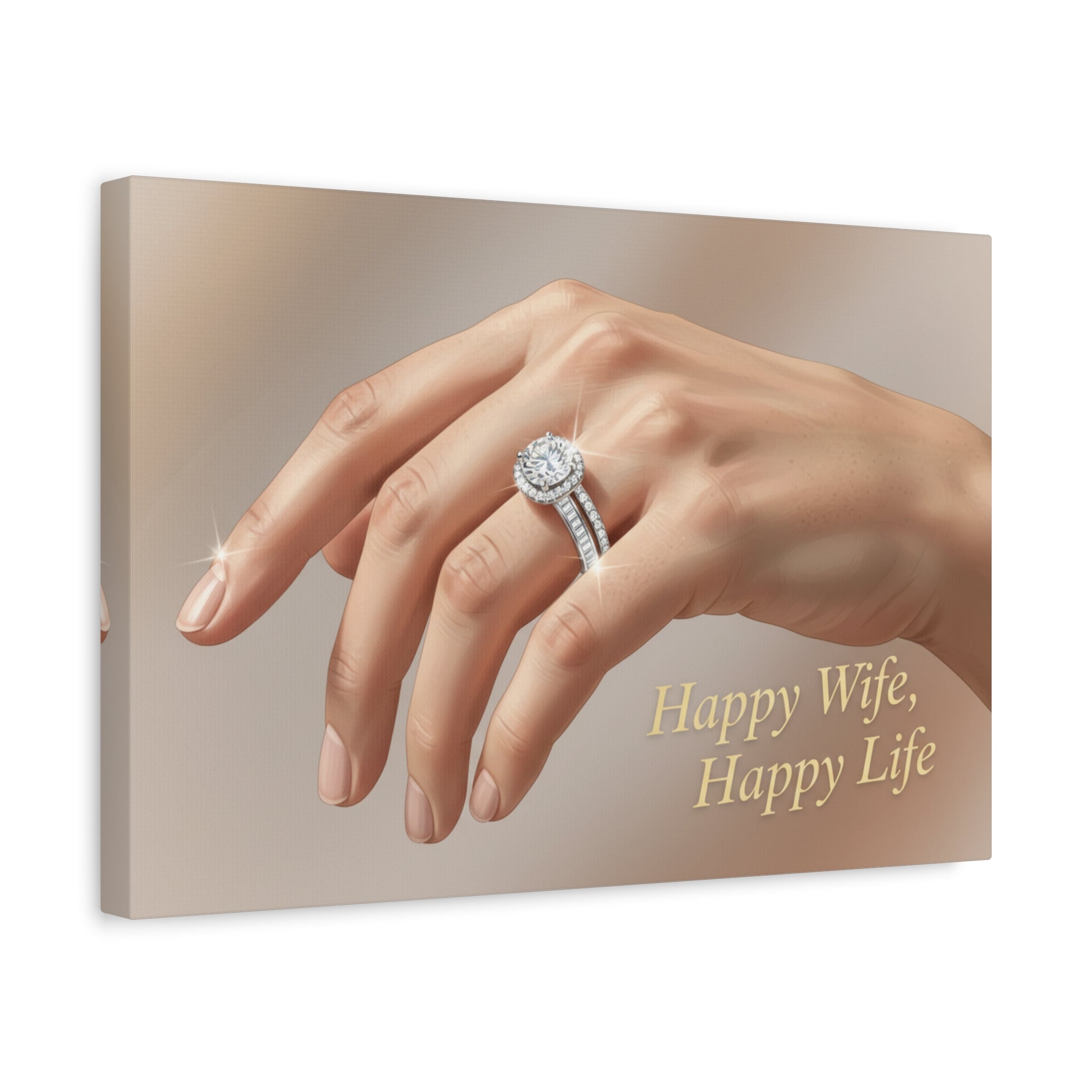 Canvas Wall Art — "Happy Wife, Happy Life" Wedding Ring Art