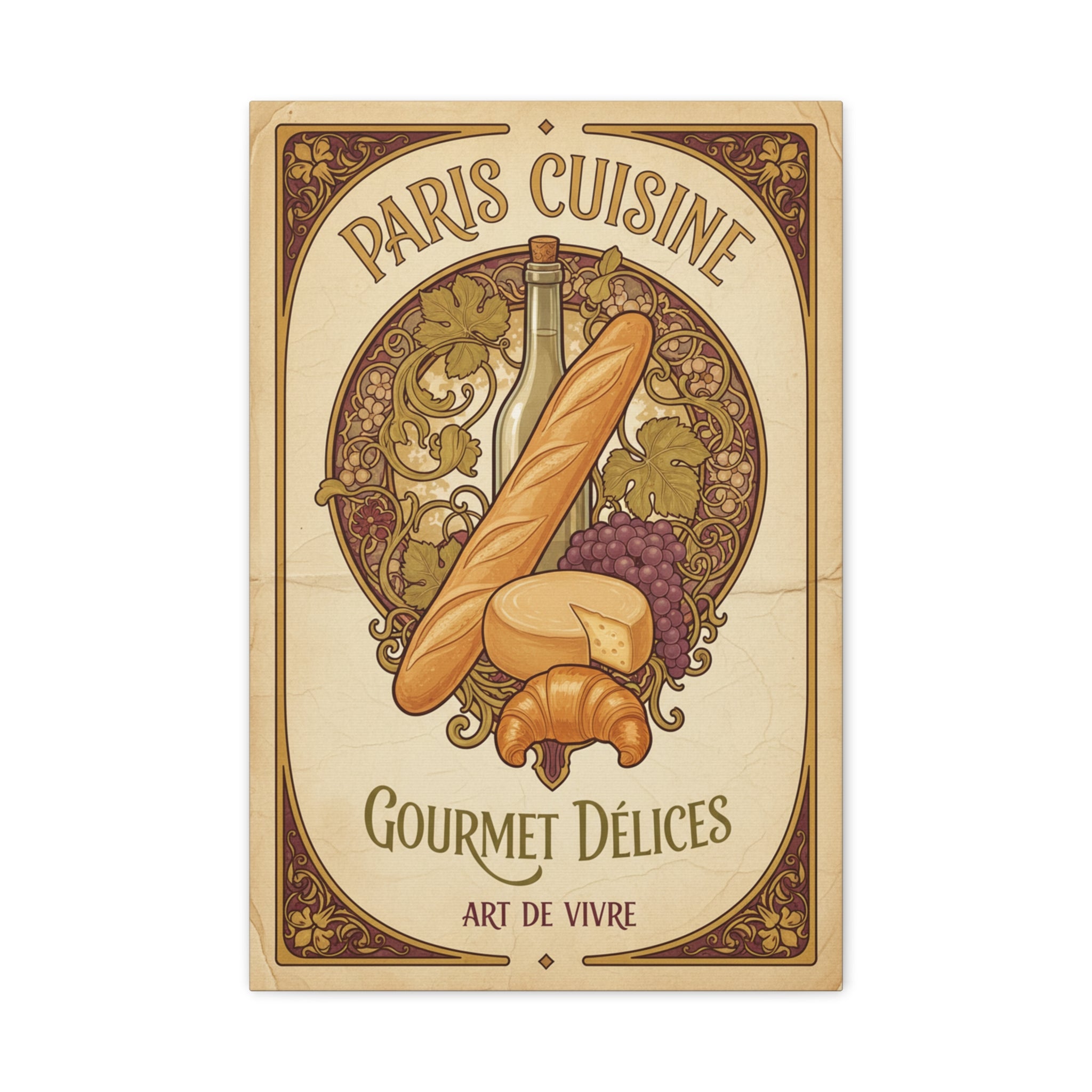 Paris Cuisine Matte Canvas Print - 'Gourmet Délices' Vintage French Kitchen Wall Art