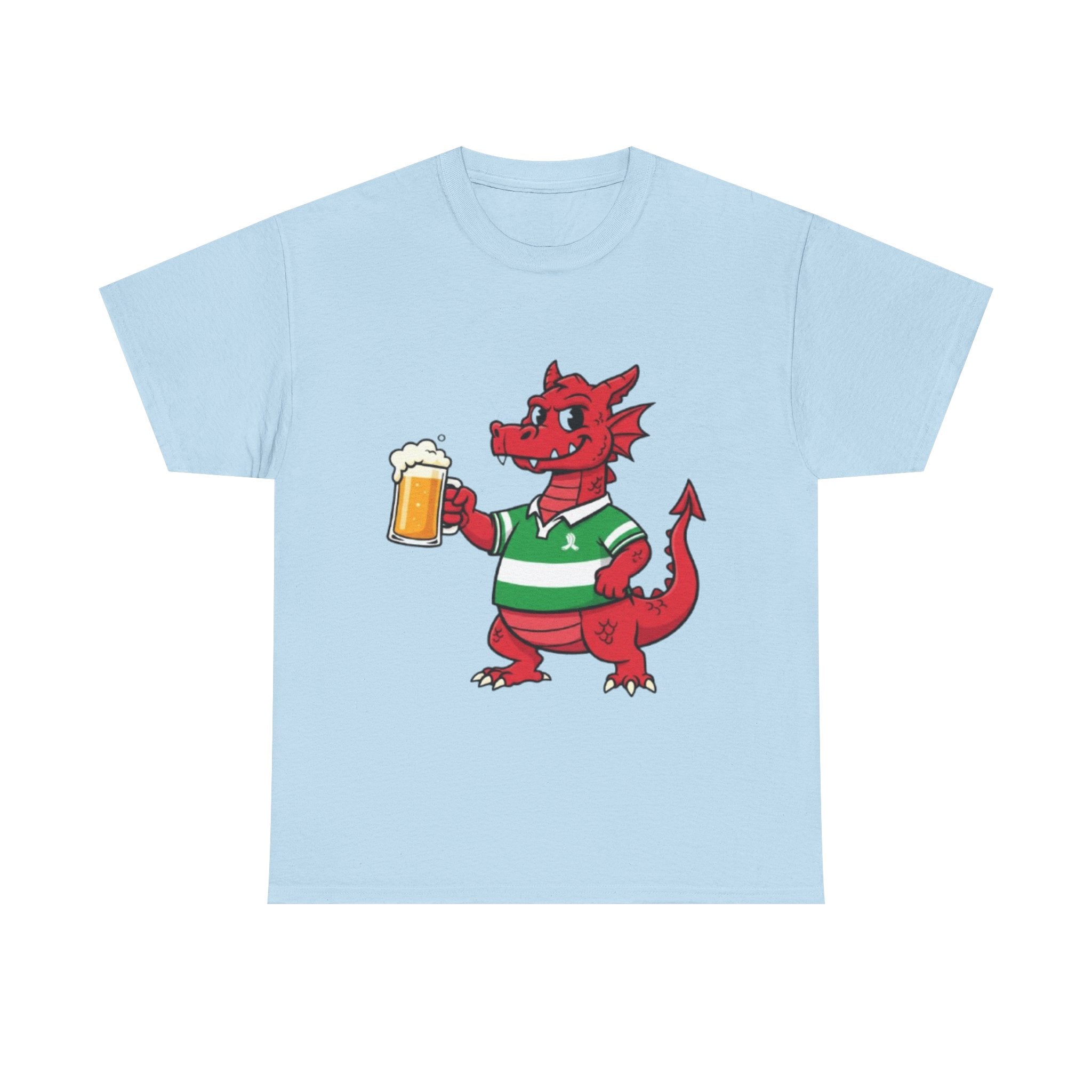Dragon Cheers T‑Shirt — Cute Red Dragon Holding Beer Graphic Tee