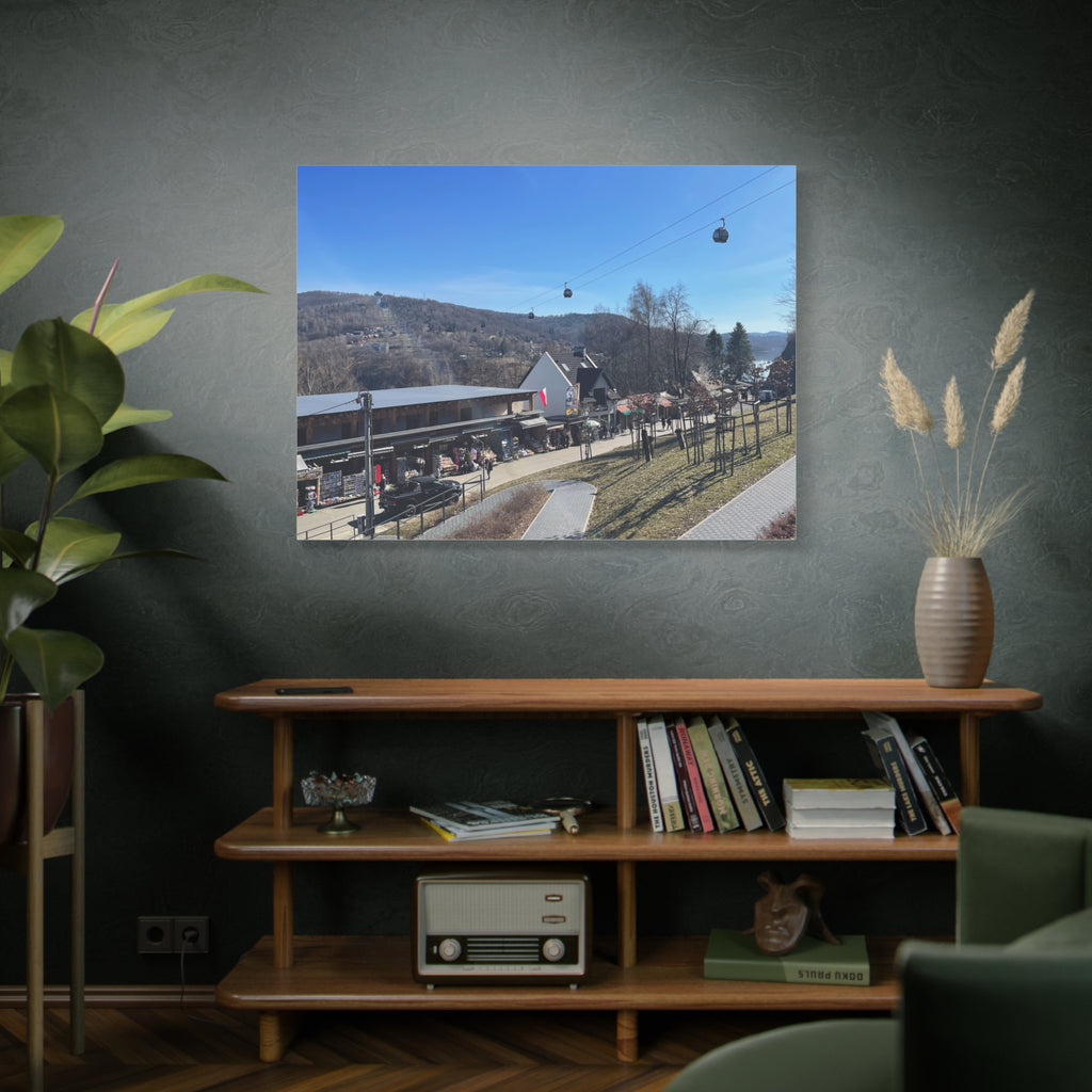 Resort Gondola Matte Canvas Wall Art — Mountain Village Landscape Print