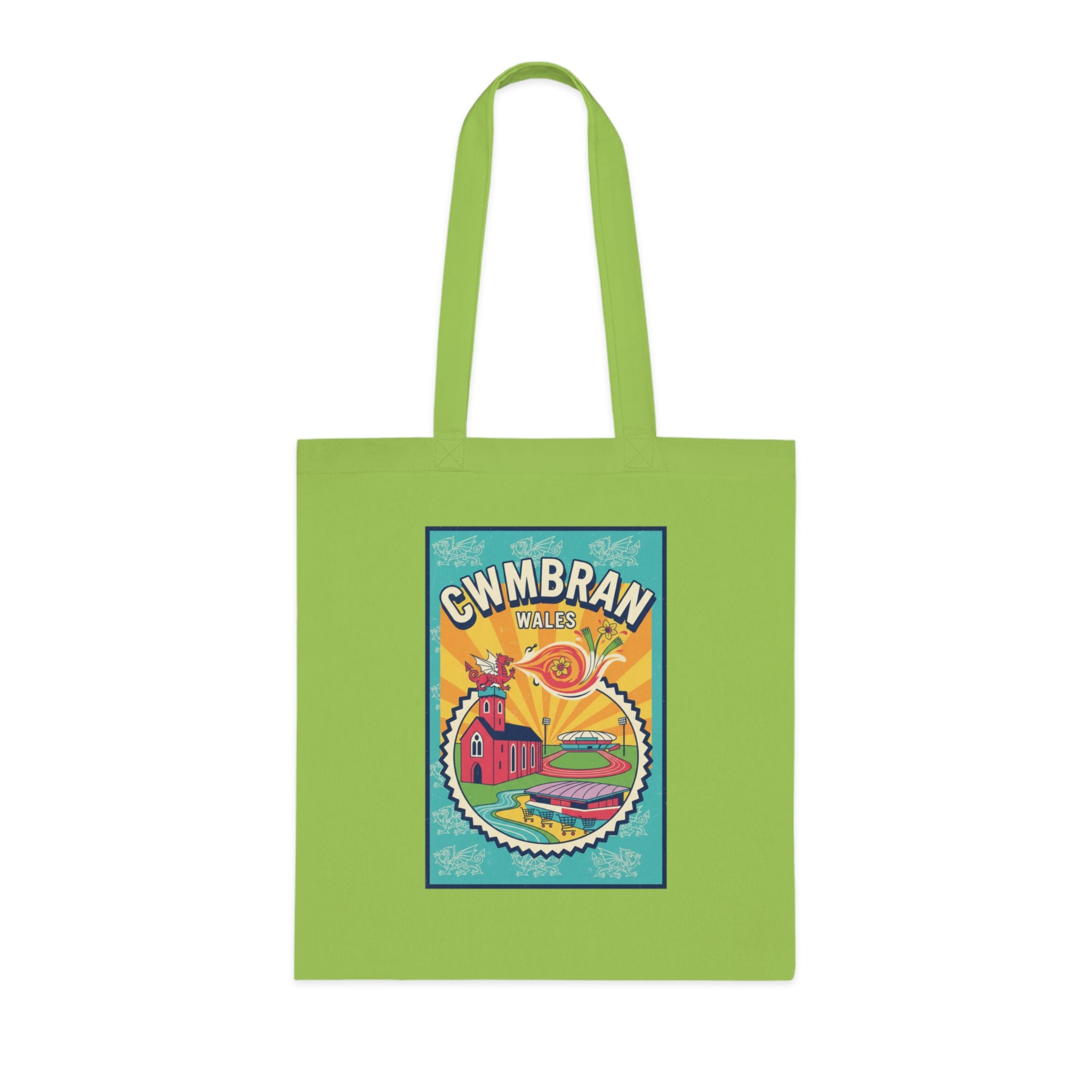 Cwmbran Wales Retro Travel Poster Cotton Tote Bag