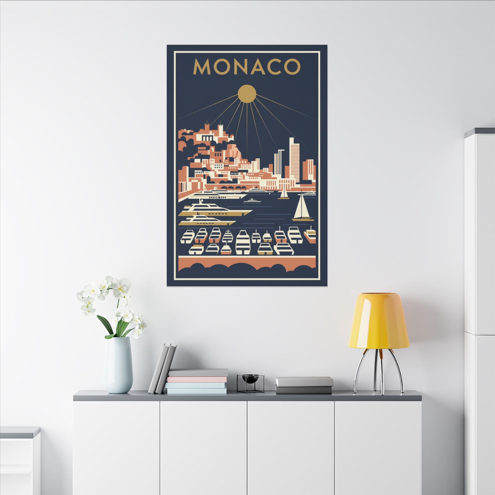 Monaco Harbour Vintage Travel Poster Canvas
