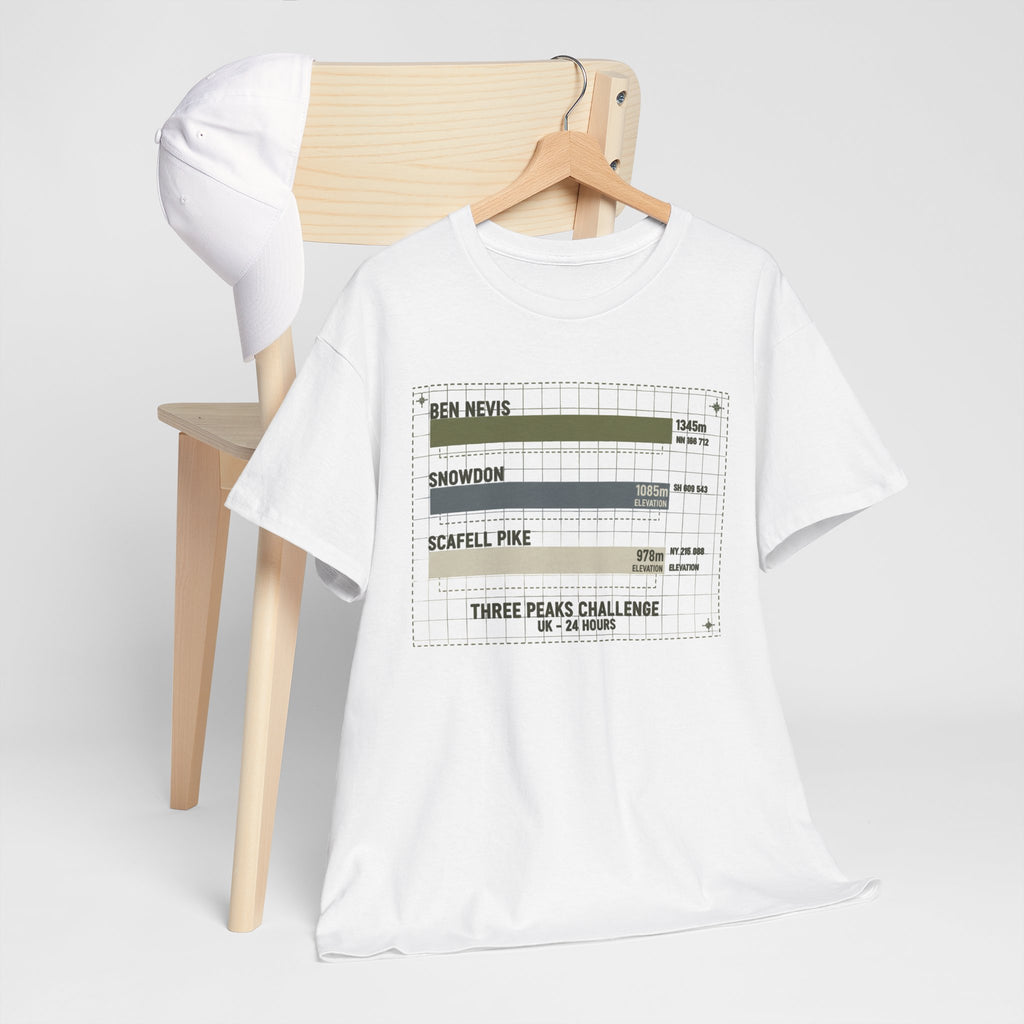 Three Peaks Challenge Graphic T-Shirt — Retro UK Mountain Hiking Tee