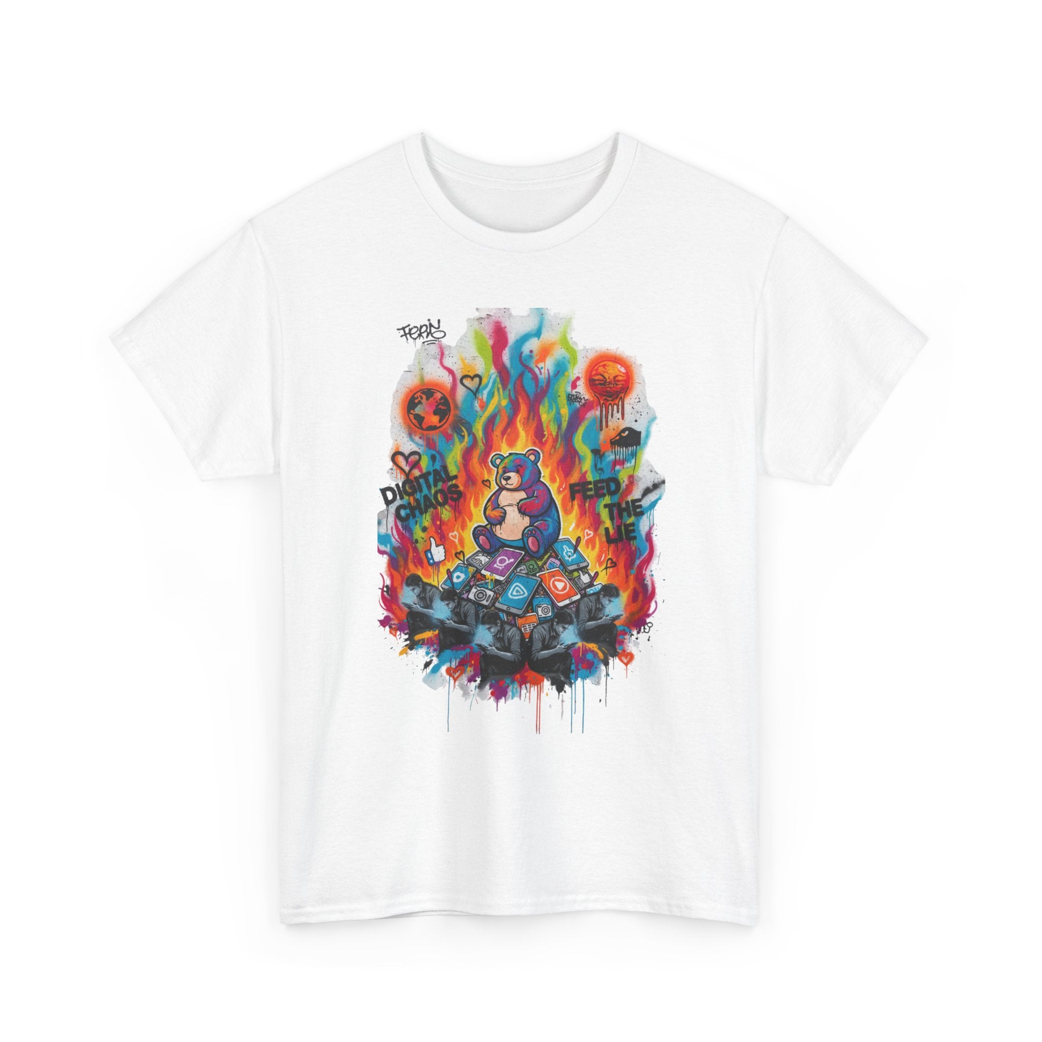 Colourful Cat Bonfire Graphic Tee