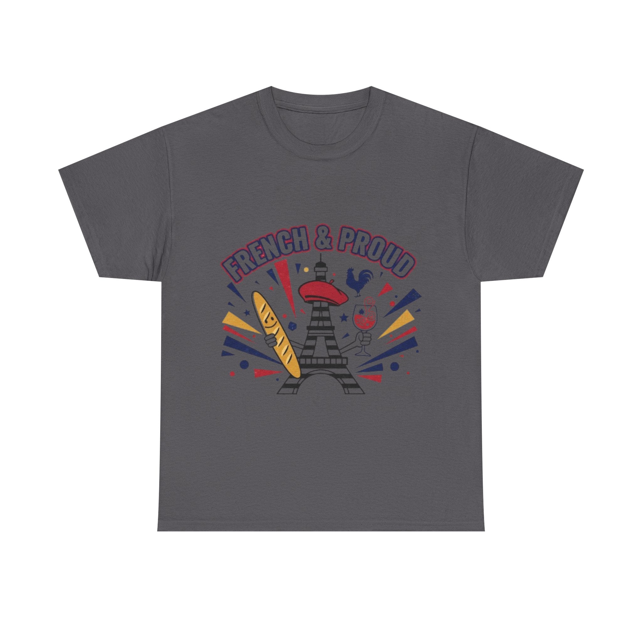 French & Proud T-Shirt — Eiffel Tower, Baguette & Wine Graphic Tee