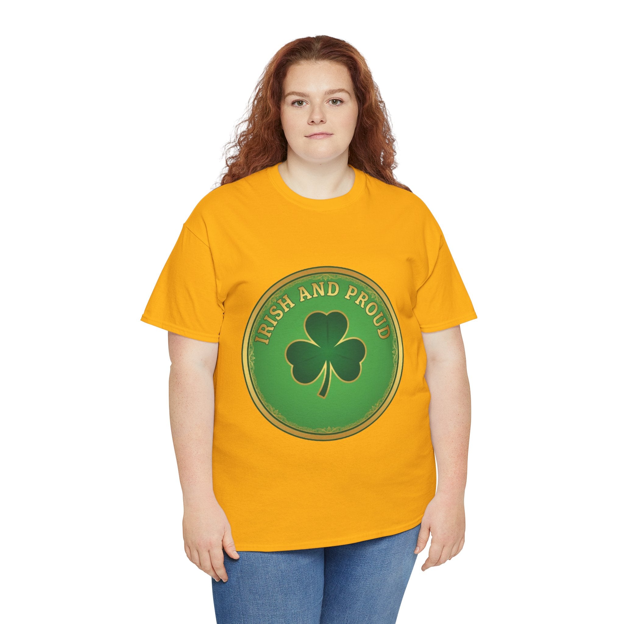 Irish and Proud T-Shirt — Green Shamrock Emblem Tee for St. Patrick's Day