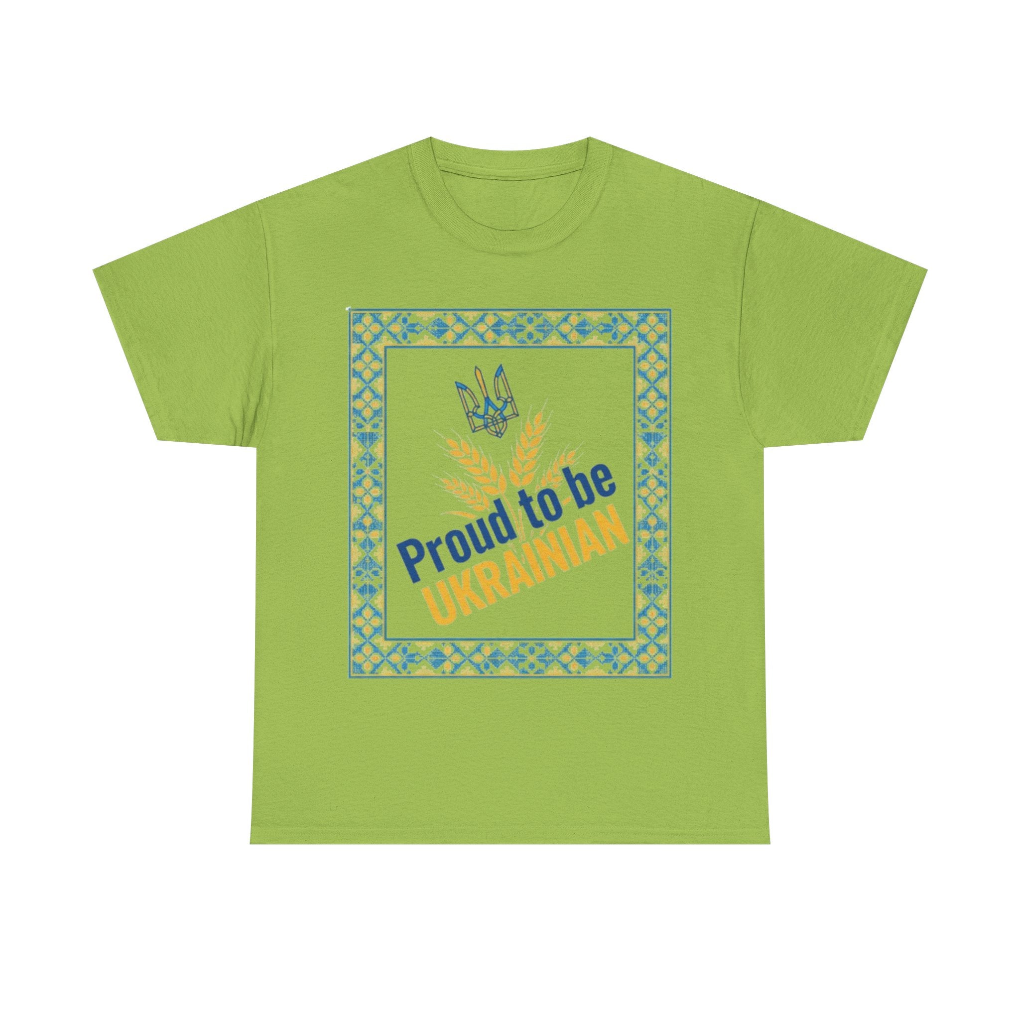 Proud to Be Ukrainian T-Shirt — Ukrainian Pride Tee with Tryzub & Wheat Design