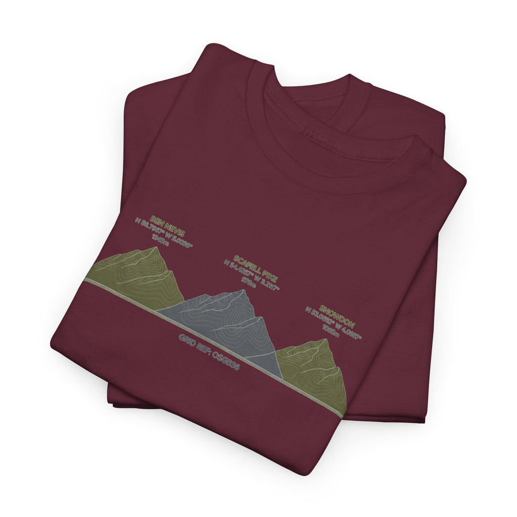 Three Peaks Challenge Graphic T-Shirt — Retro UK Mountain Hiking Tee
