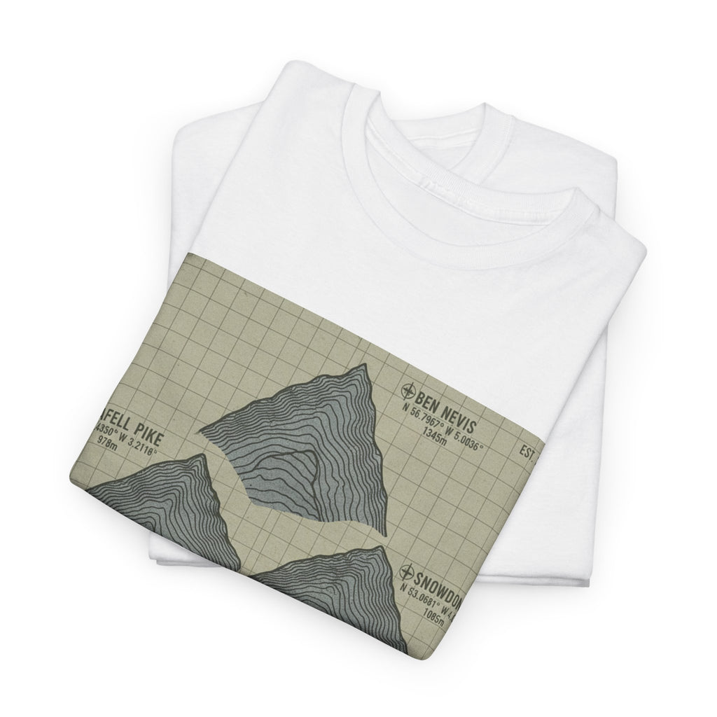 Three Peaks Challenge Graphic T-Shirt — Retro UK Mountain Summit Tee
